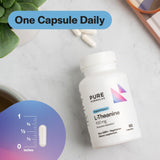 PureFormulas L-Theanine capsules on a wooden surface