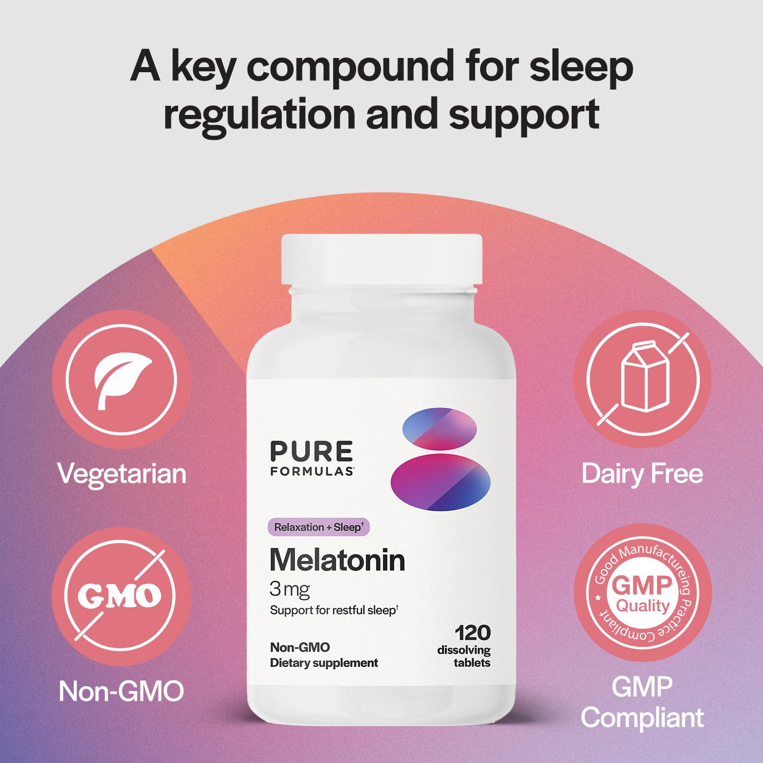PureFormulas Melatonin 3 mg 120 Tablets close-up of tablets