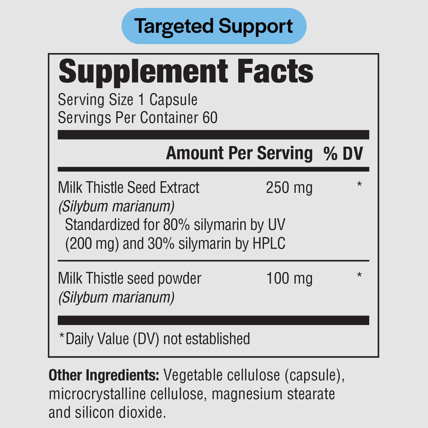 PureFormulas Milk Thistle Capsules 250mg side view