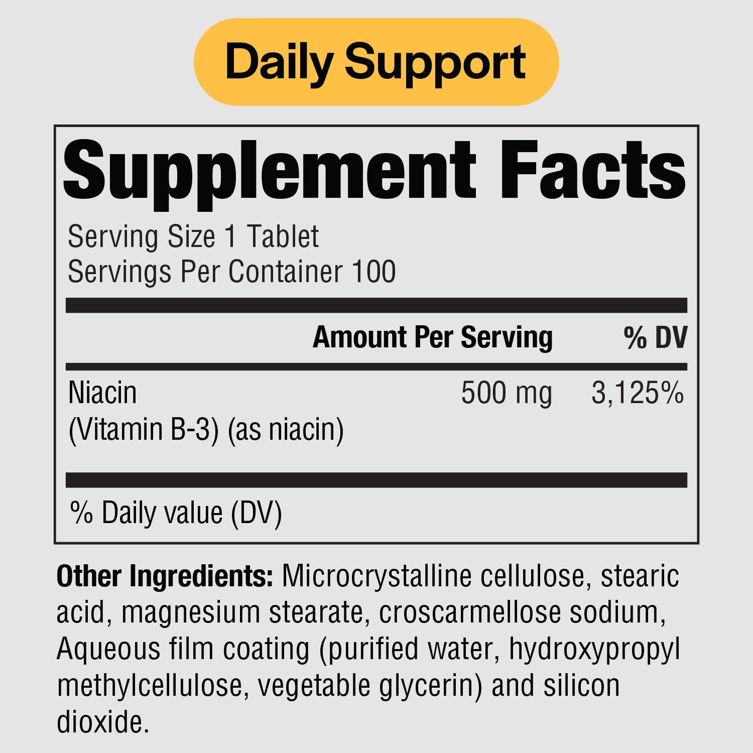 PureFormulas Niacin 500mg supplement side view