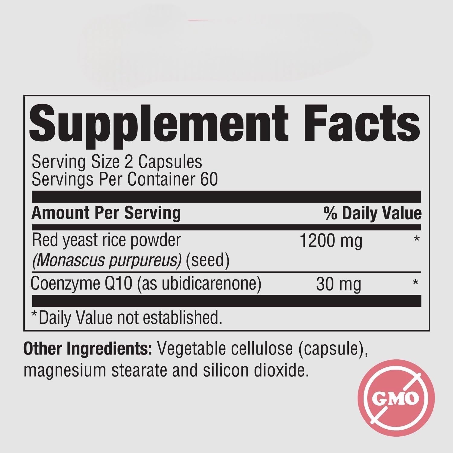 PureFormulas Red Yeast Rice CoQ10 bottle back label