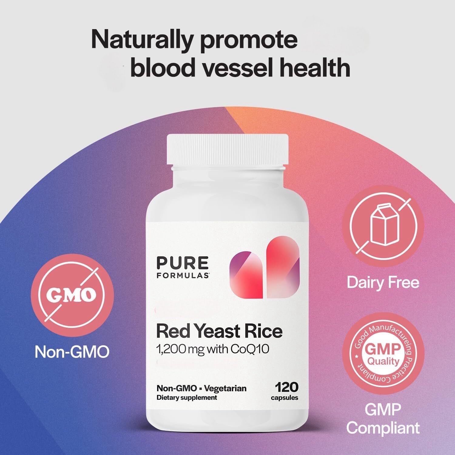 PureFormulas Red Yeast Rice CoQ10 capsules close-up