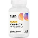 PureFormulas Vitamin D3 5000 IU vegetarian capsules front view