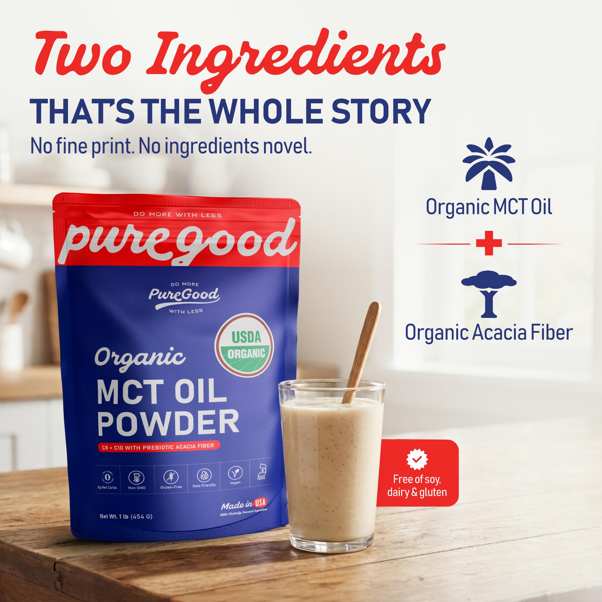 PureGood Organic MCT Oil Powder mixed into a smoothie