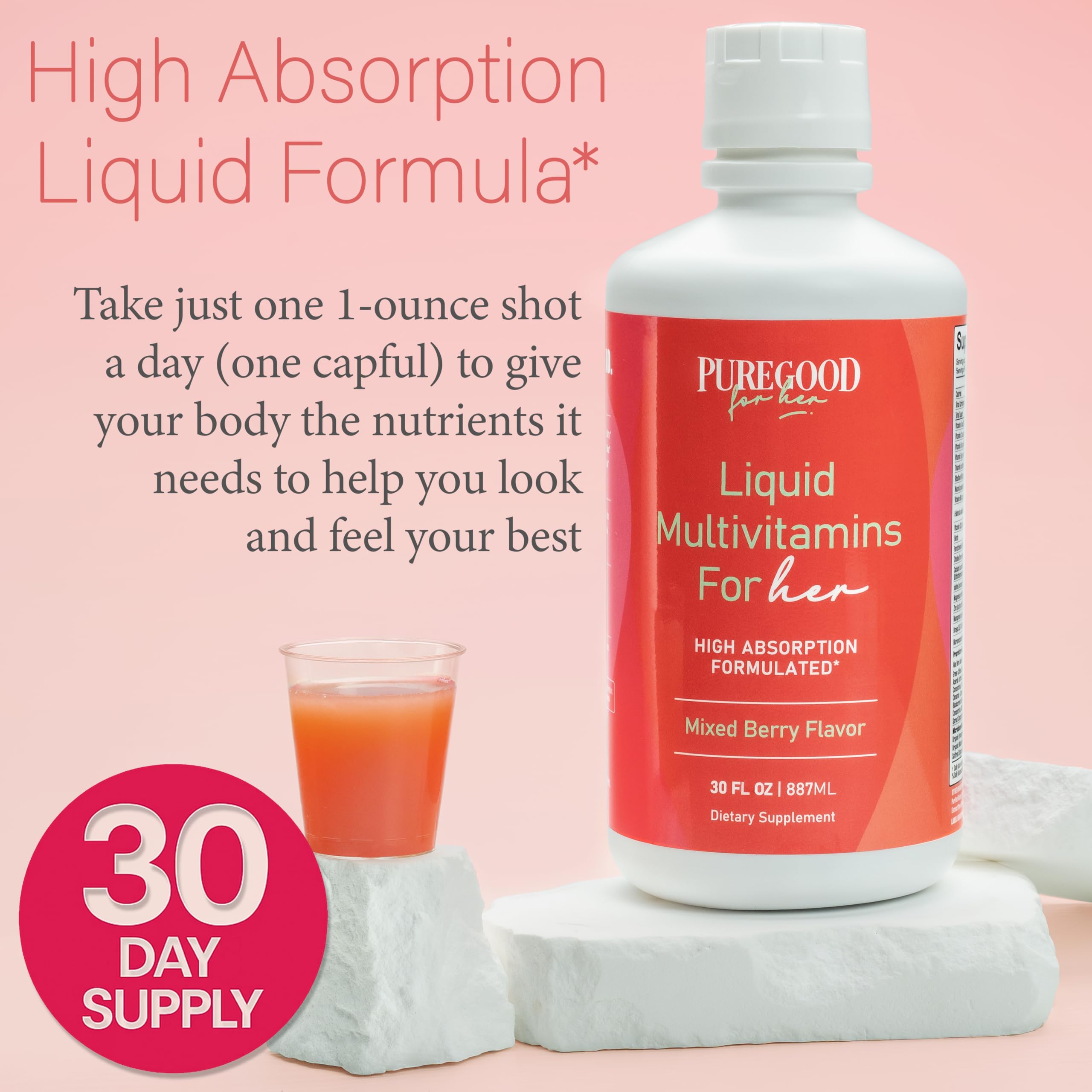 PureGood Women's Liquid Multivitamin 70+ Nutrients mixed berry shot