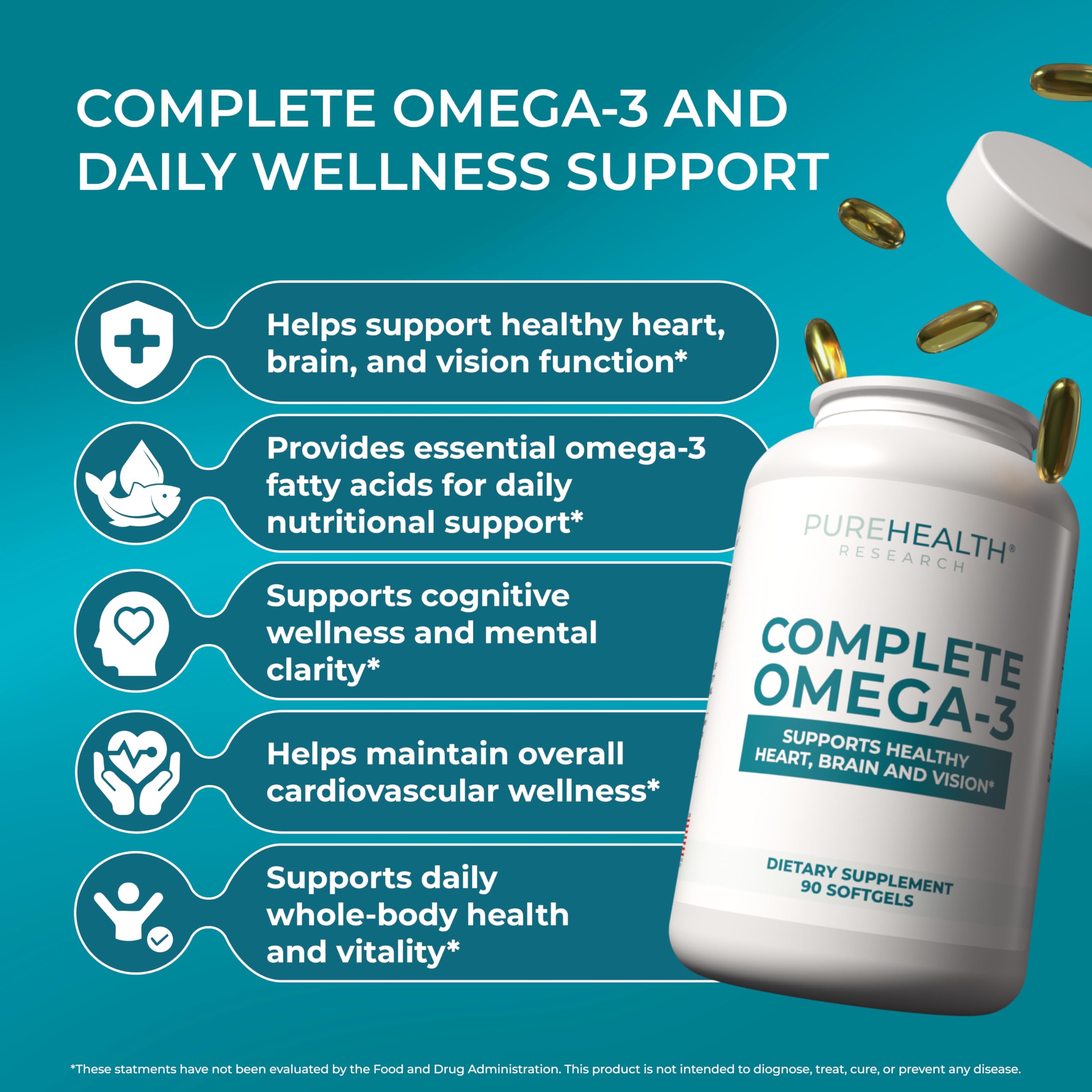 PUREHEALTH RESEARCH Omega-3 Fish Oil Softgels side view