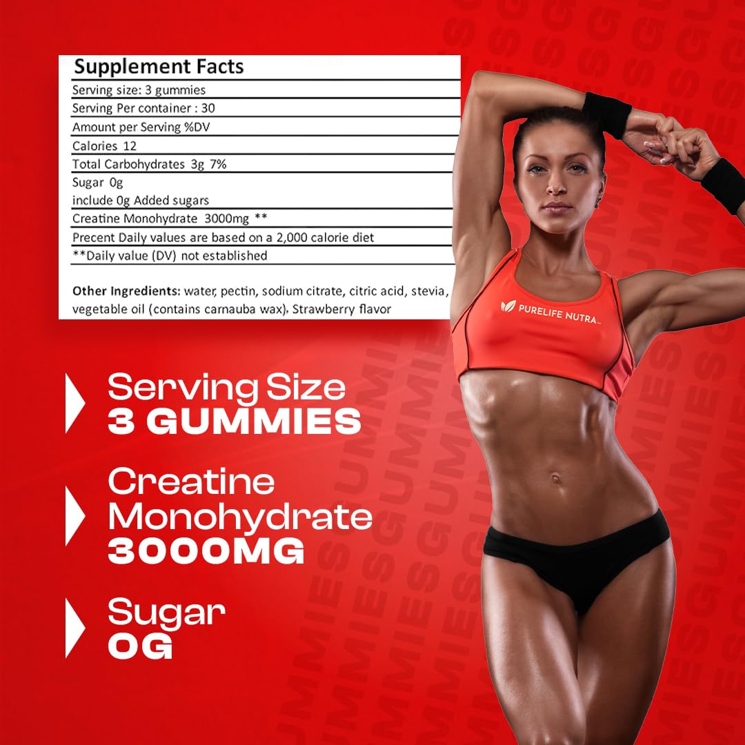 PureLife Nutra Creatine Monohydrate Gummies Electric Lemonade flavour close-up