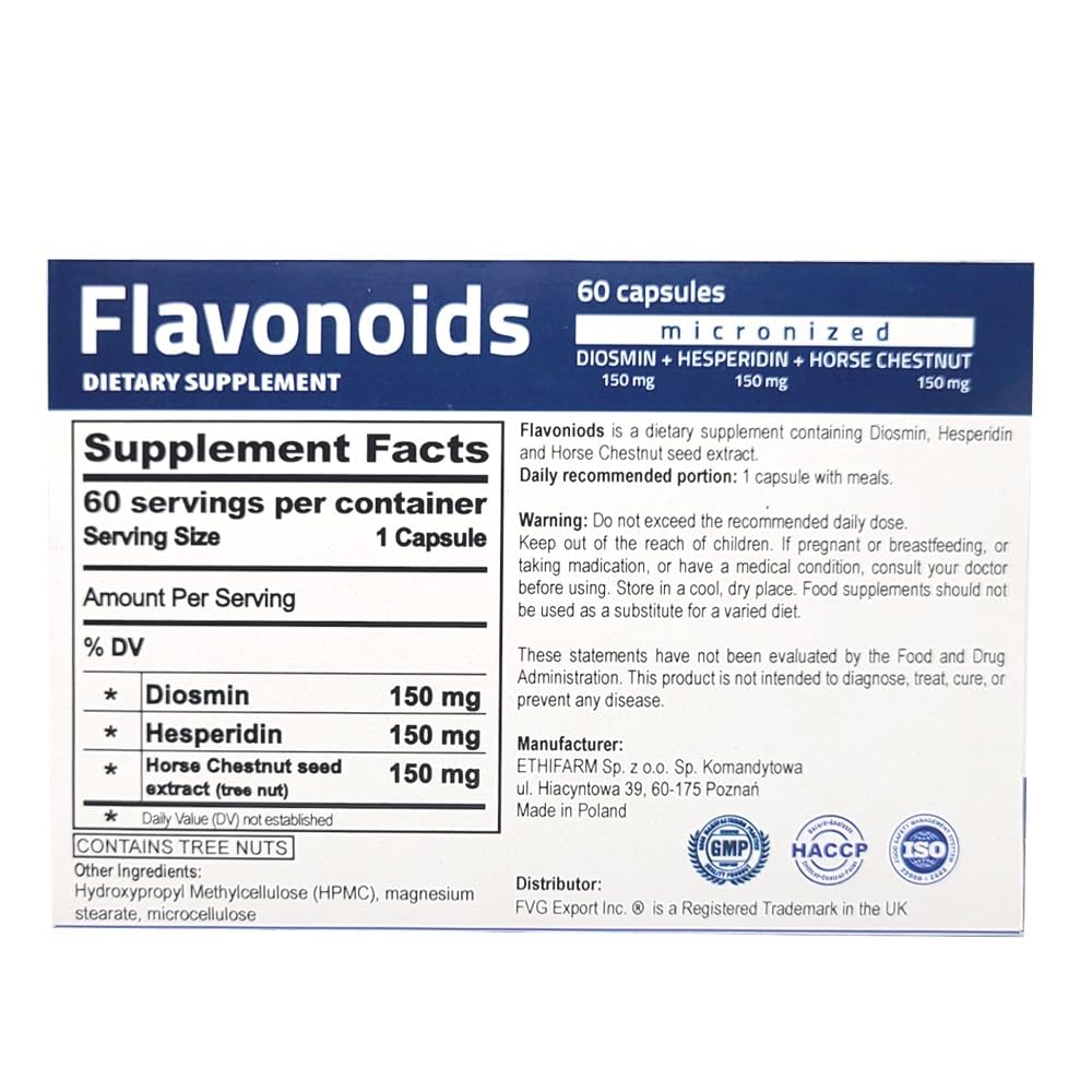 PureLife Nutrition Flavonoids Supplement 450mg back view with ingredients