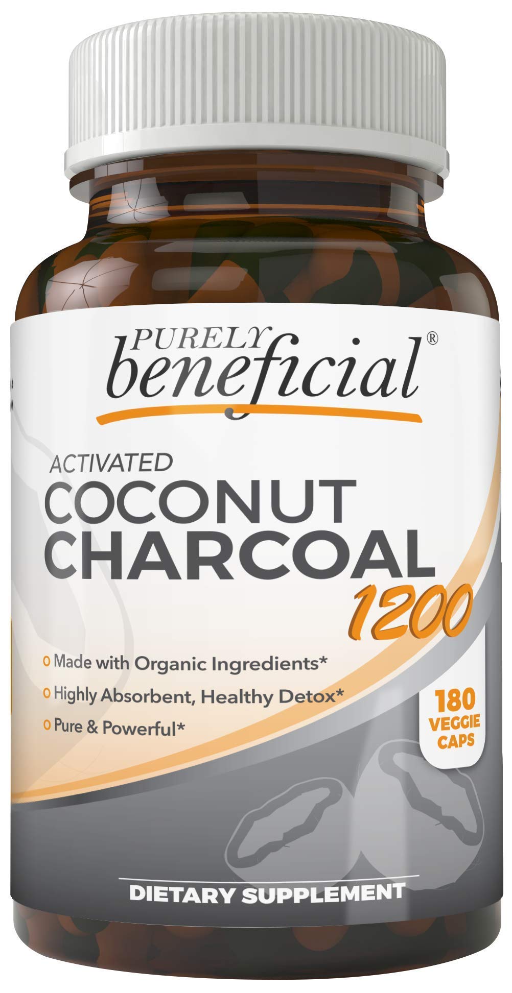 PURELY beneficial Activated Coconut Charcoal Capsules close-up of ingredients