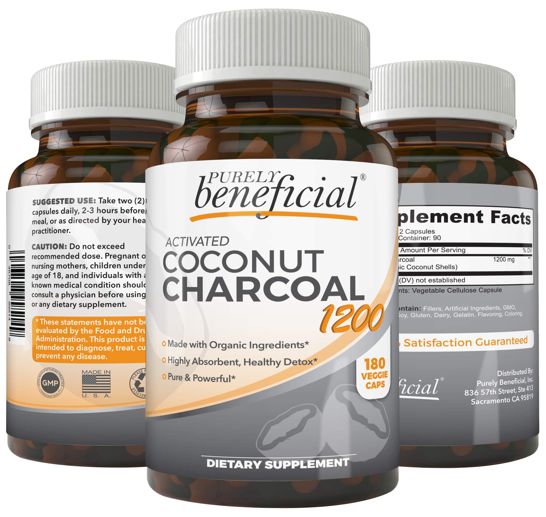 PURELY beneficial Activated Coconut Charcoal Capsules front view
