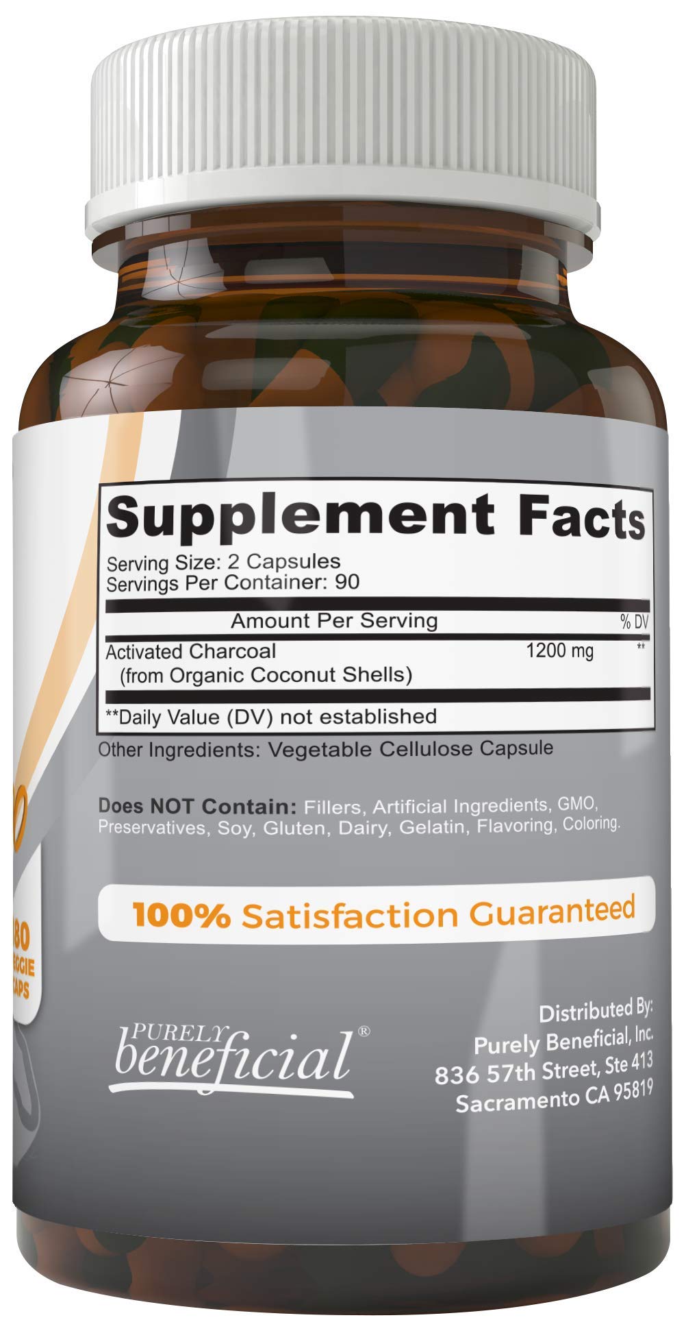PURELY beneficial Activated Coconut Charcoal Capsules side view
