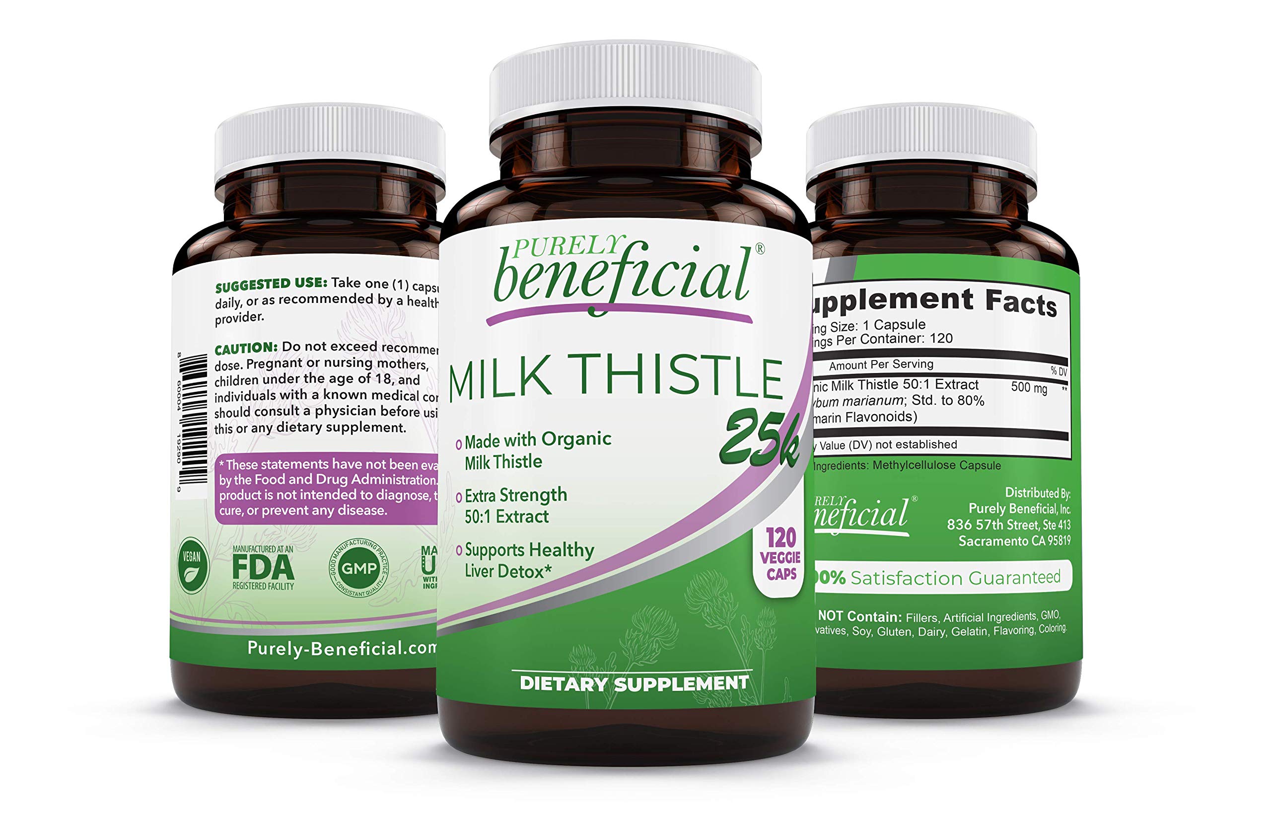 PURELY beneficial Milk Thistle Supplement 500mg front view