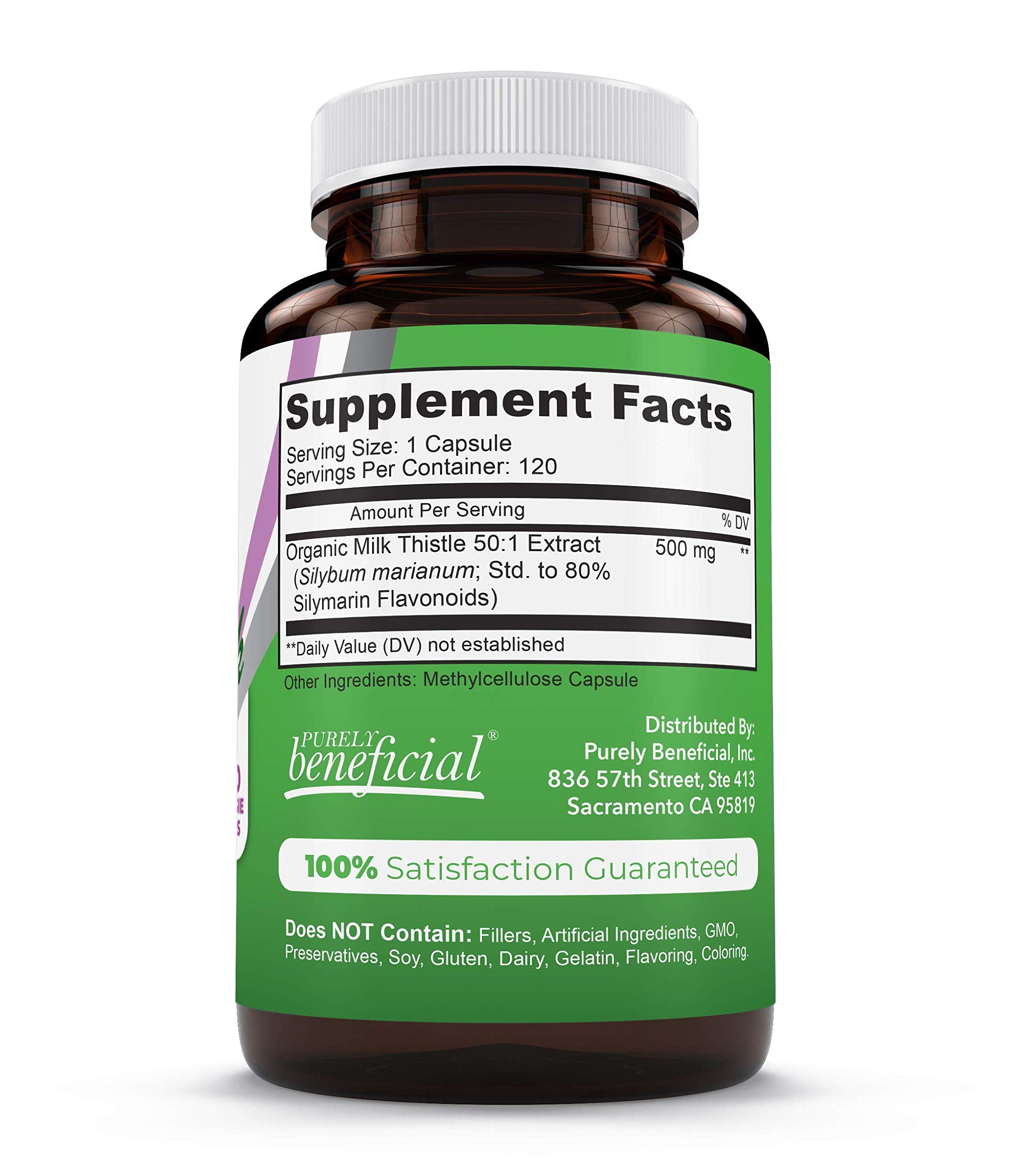 PURELY beneficial Milk Thistle Supplement 500mg ingredients list
