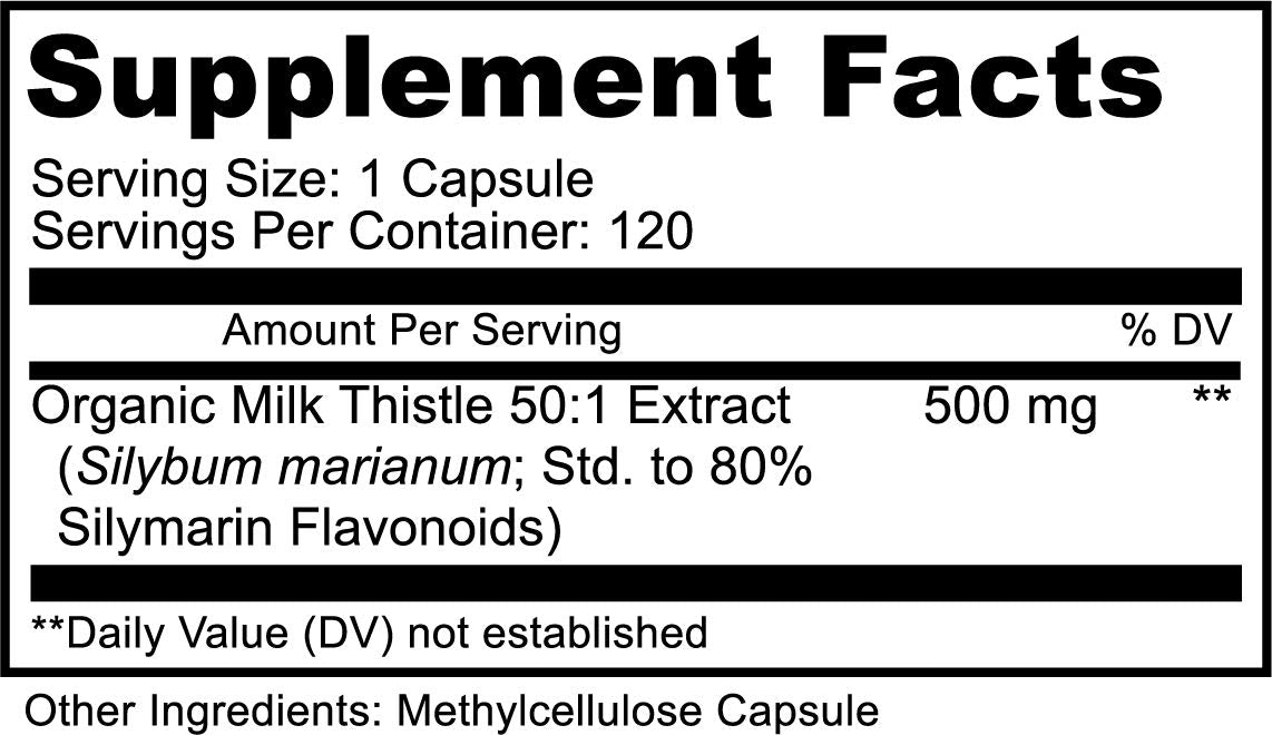 PURELY beneficial Milk Thistle Supplement 500mg with fresh milk thistle plant