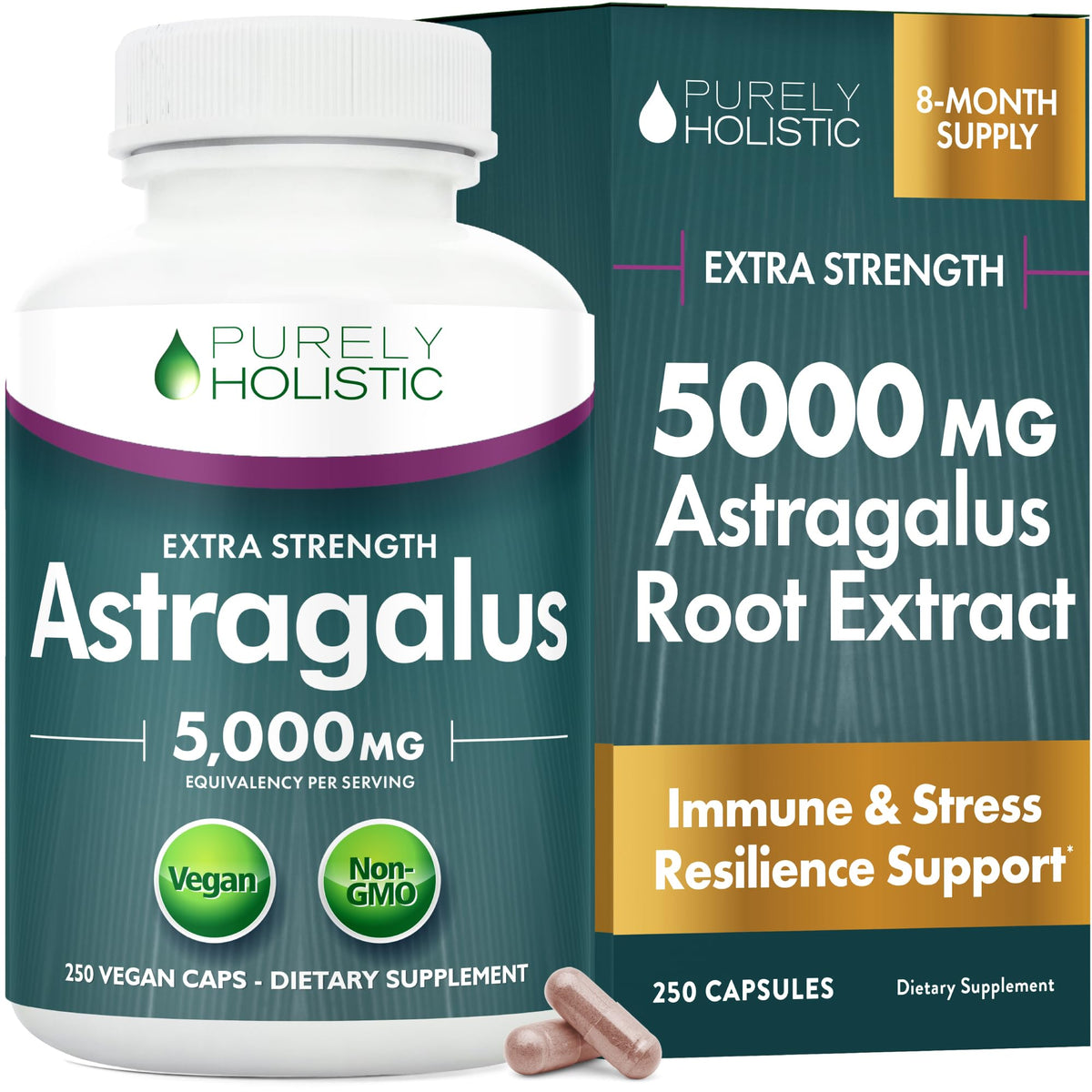 Purely Holistic Astragalus Root Capsules bottle front view