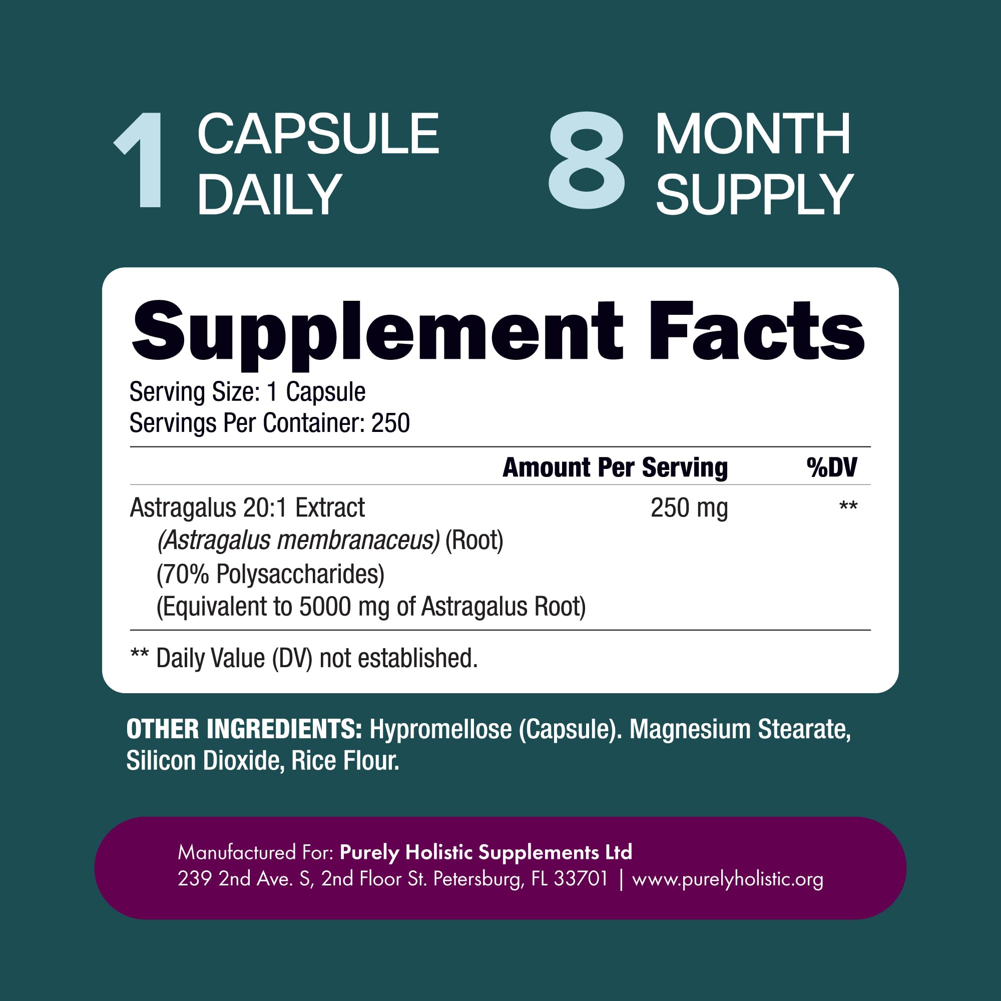 Purely Holistic Astragalus Root Capsules bottle on a wooden table