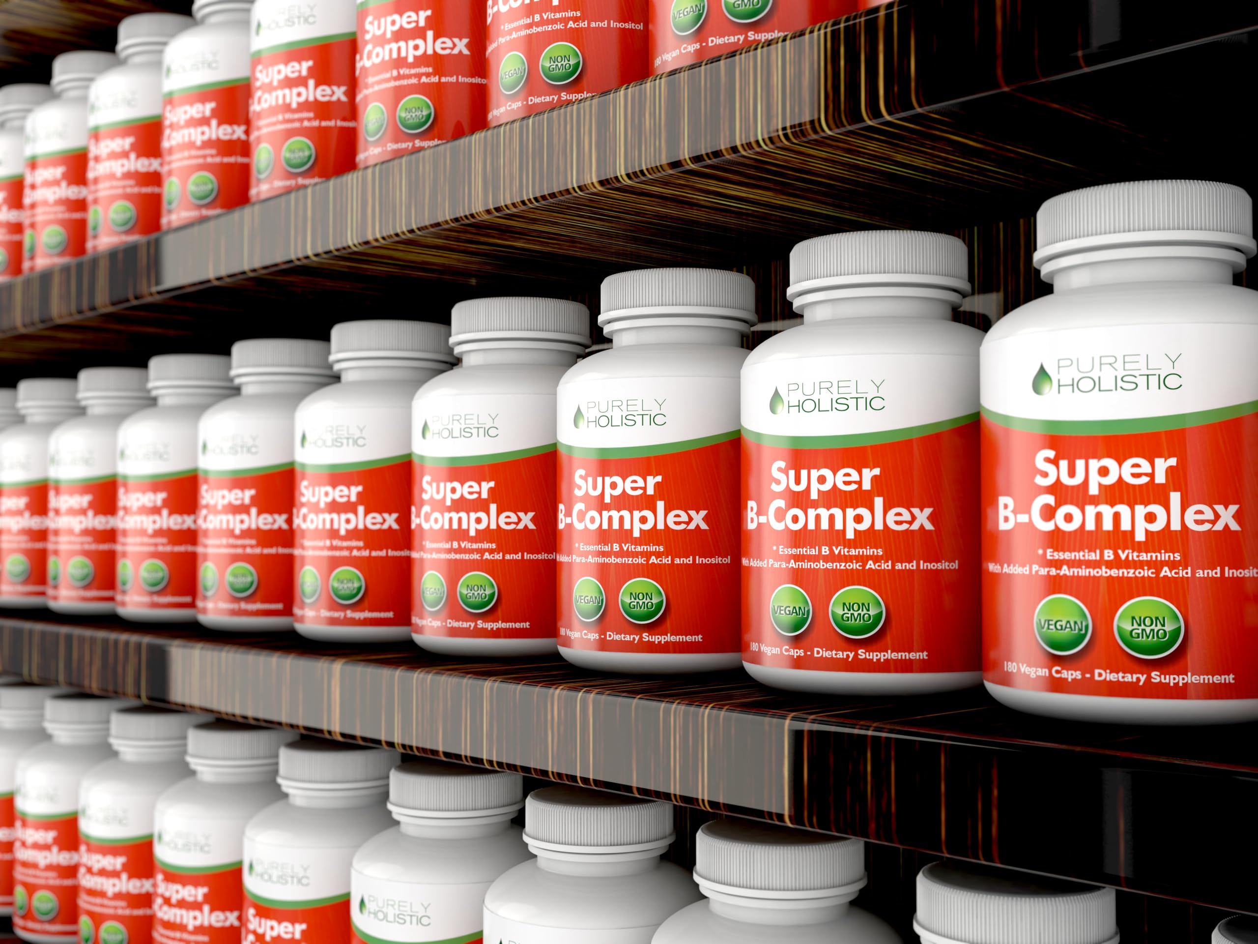 Purely Holistic B-Complex capsules on a wooden table