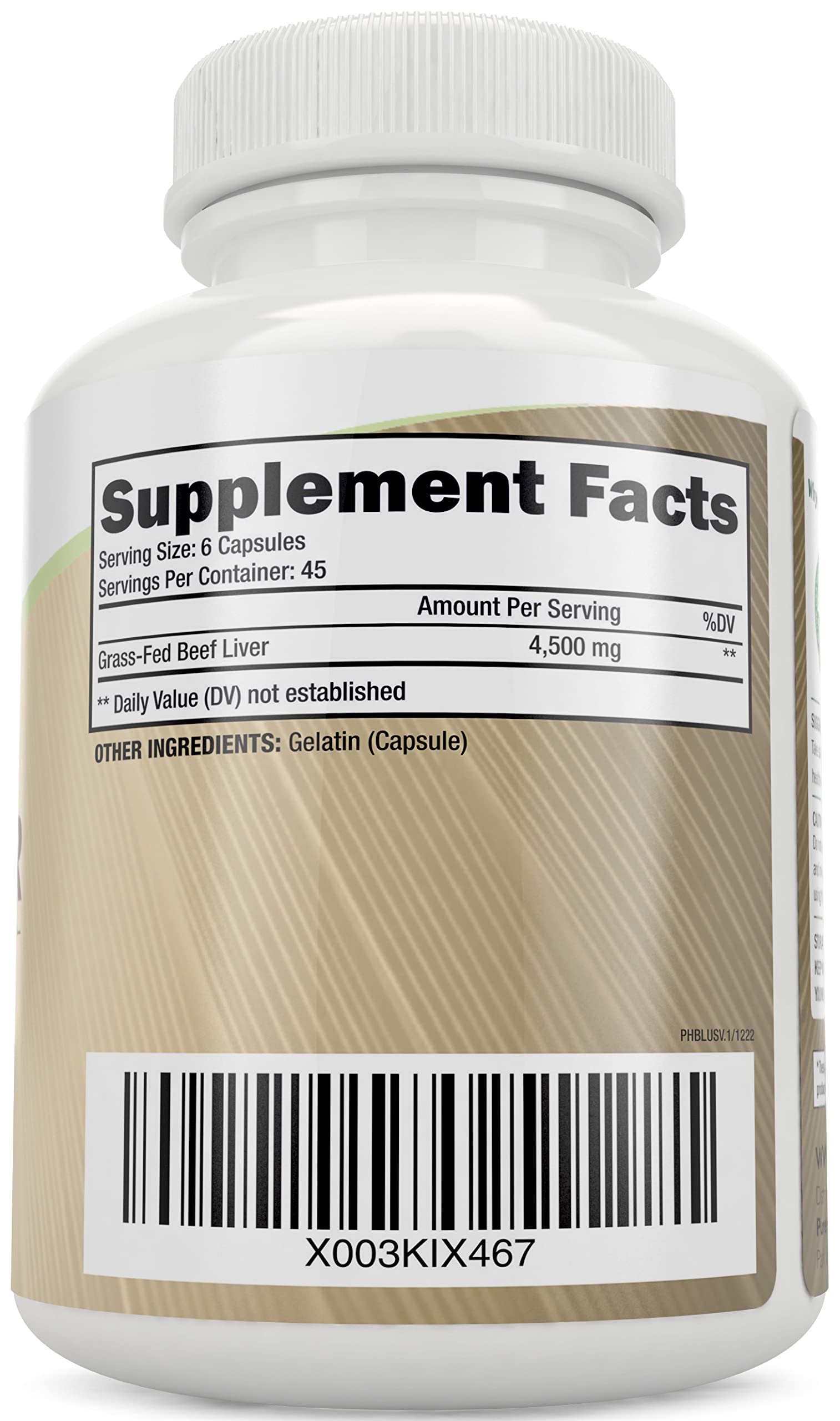 Purely Holistic Beef Liver Supplement 750mg bottle on table