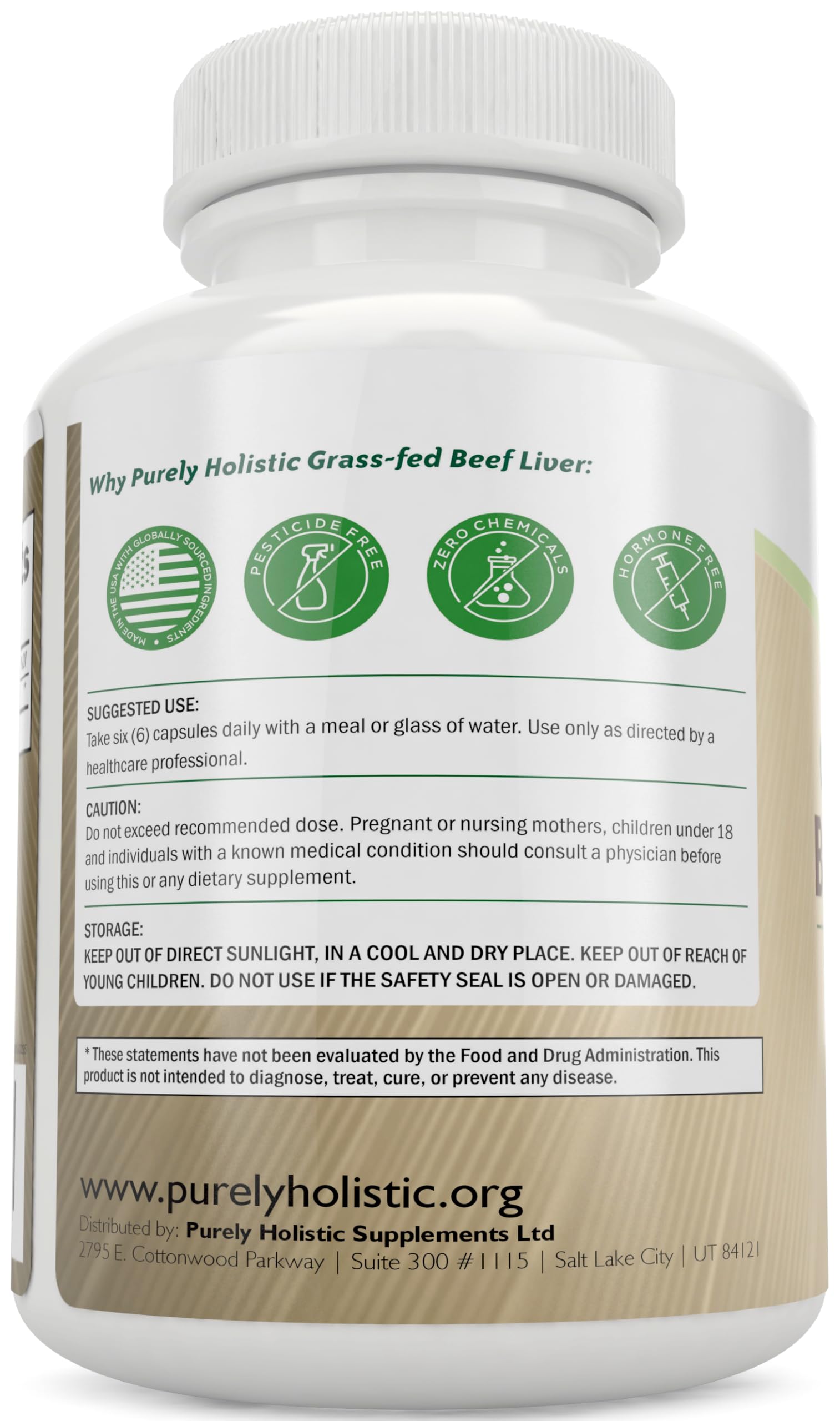 Purely Holistic Beef Liver Supplement 750mg serving suggestion