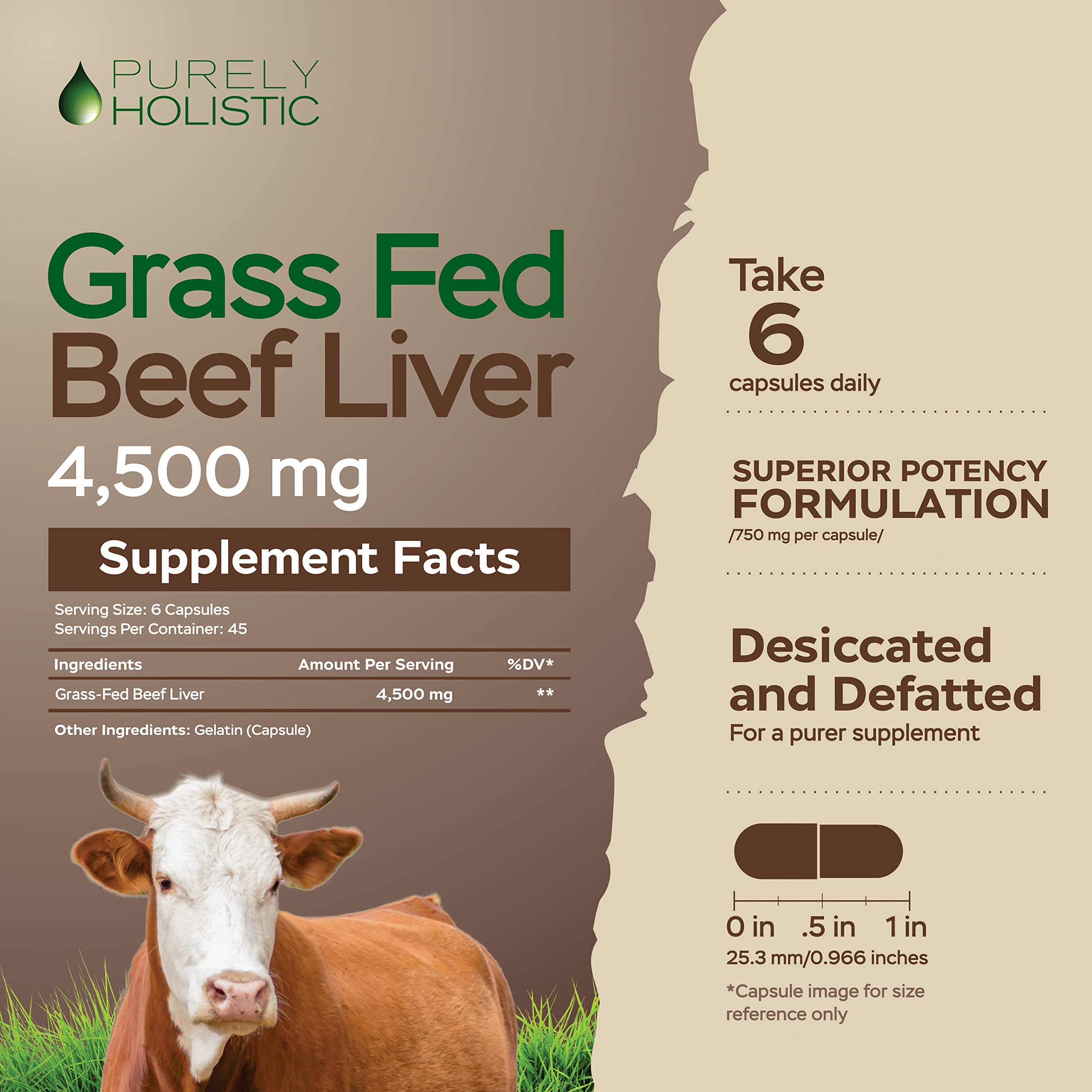 Purely Holistic Beef Liver Supplement 750mg side view