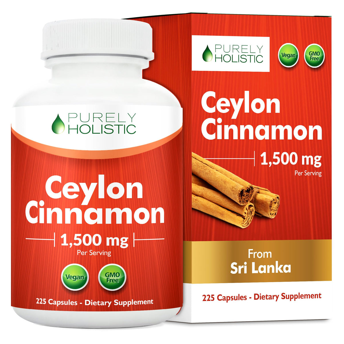 Purely Holistic Ceylon Cinnamon Capsules 225 count front view