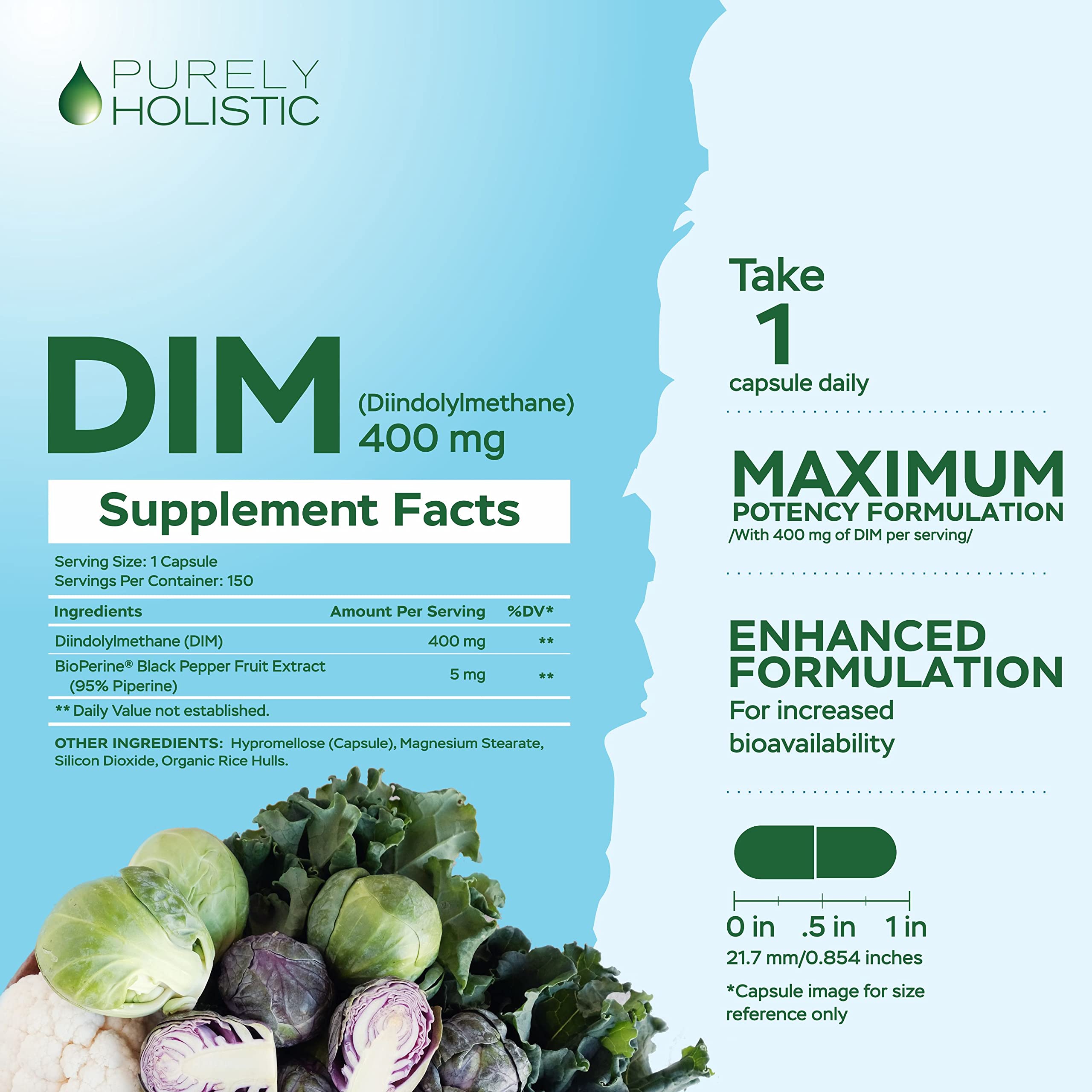 Purely Holistic DIM 400mg Extra Strength Capsules bottle with label