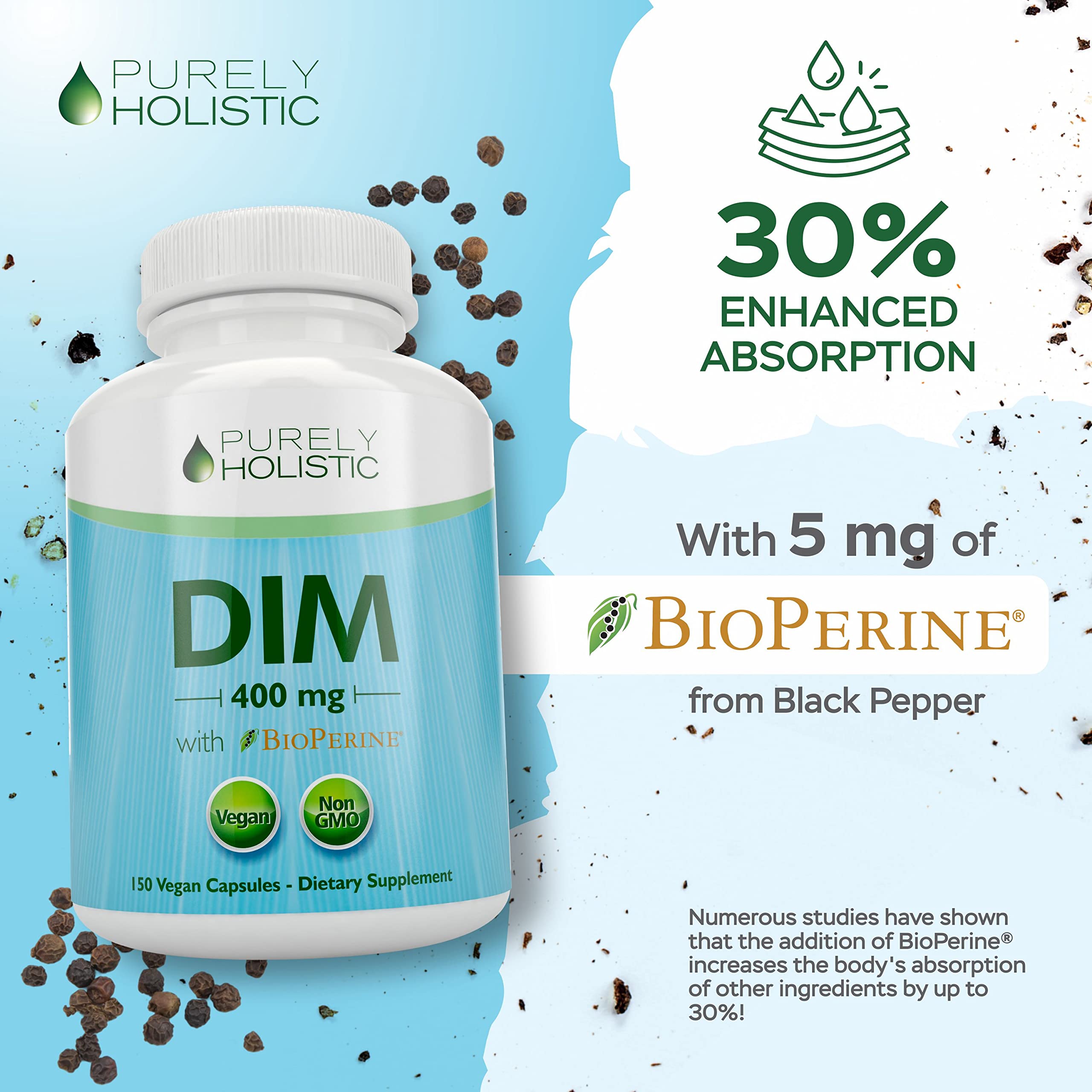 Purely Holistic DIM 400mg Extra Strength Capsules with measuring spoon