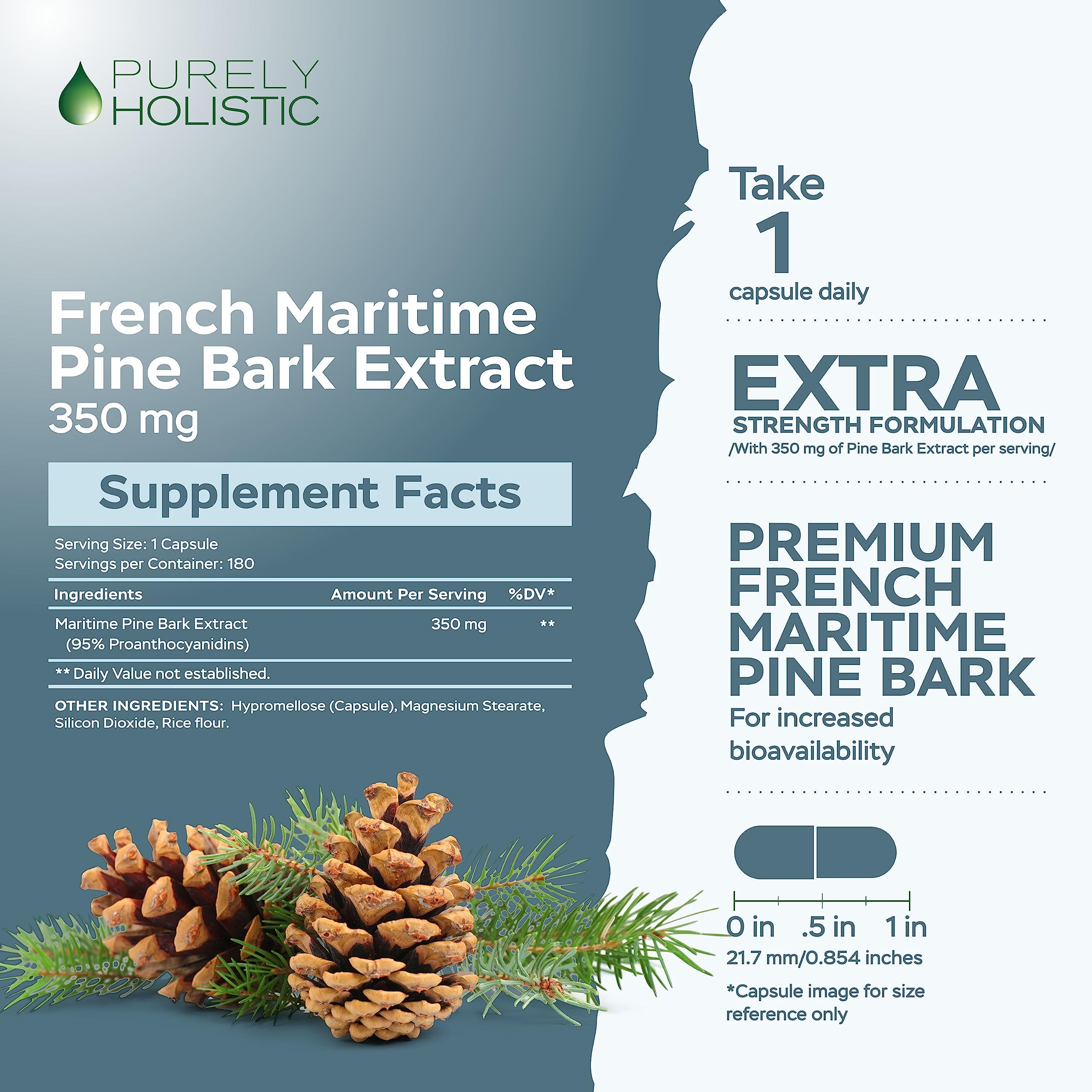 Purely Holistic French Maritime Pine Bark Extract 350mg nutritional information