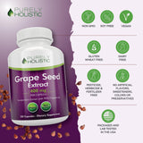 Purely Holistic Grape Seed Extract 400mg bottle side view