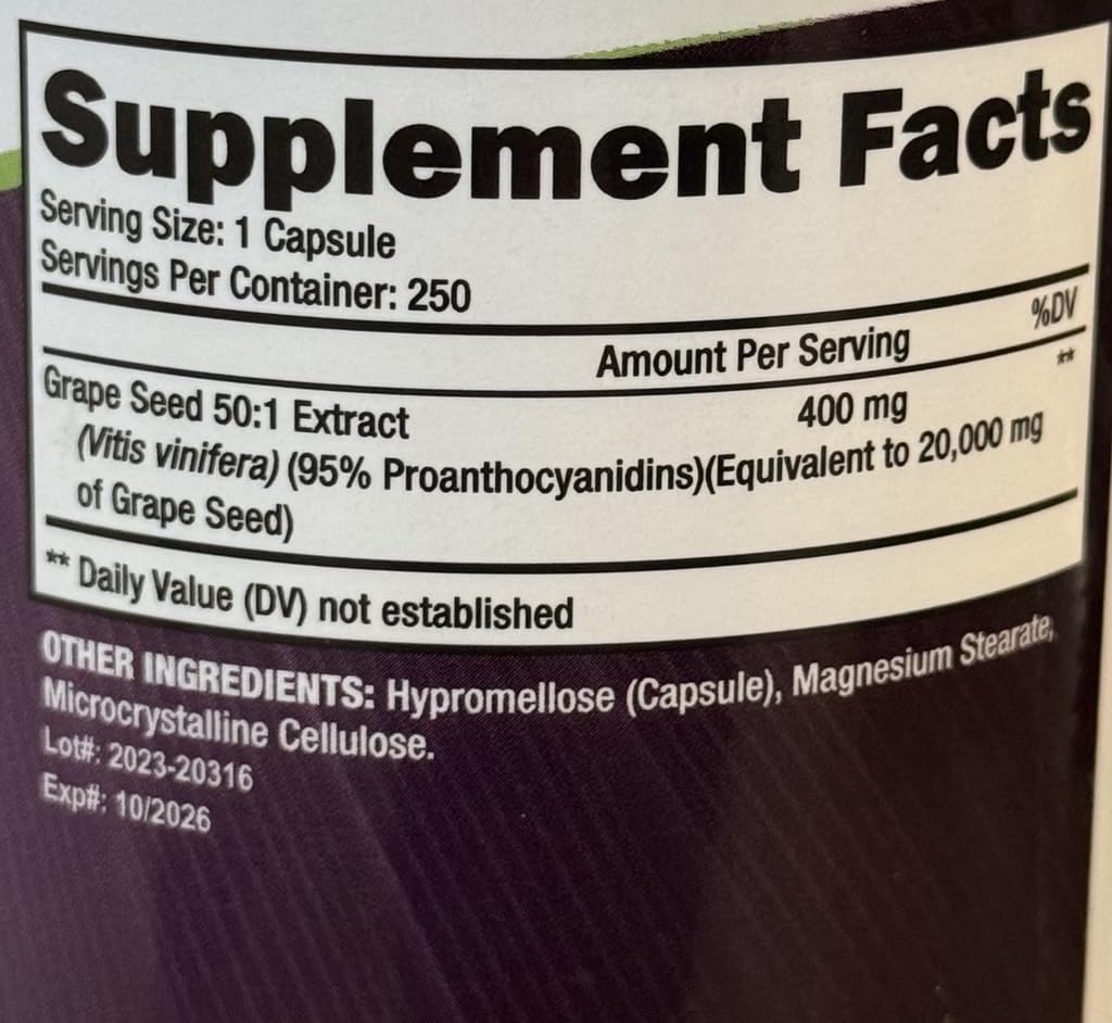 Purely Holistic Grape Seed Extract 400mg bottle with capsules
