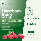 Purely Holistic Hawthorn Berry Capsules 665mg bottle side view