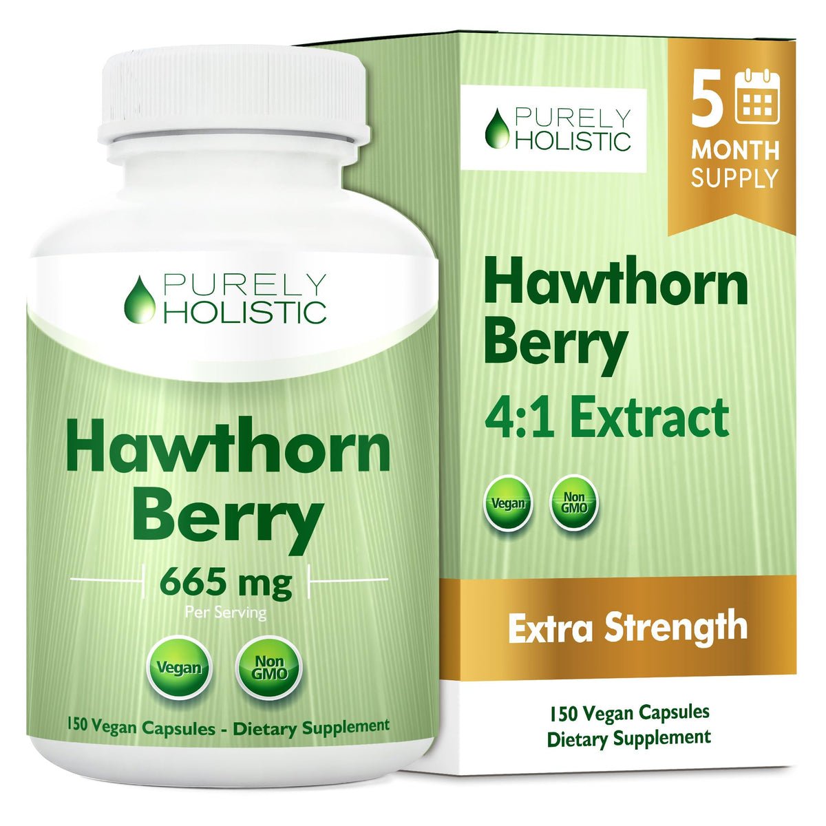 Purely Holistic Hawthorn Berry Capsules 665mg front view