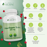 Purely Holistic Hawthorn Berry Capsules 665mg with ingredients list