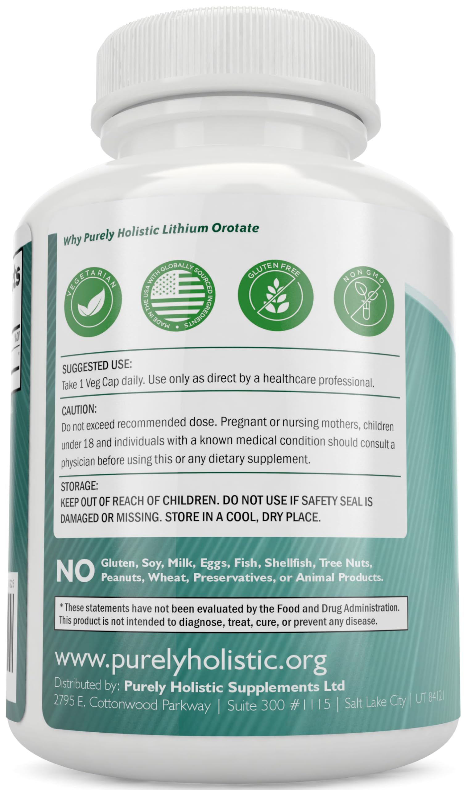 Purely Holistic Lithium Orotate 5mg Capsules packaging details