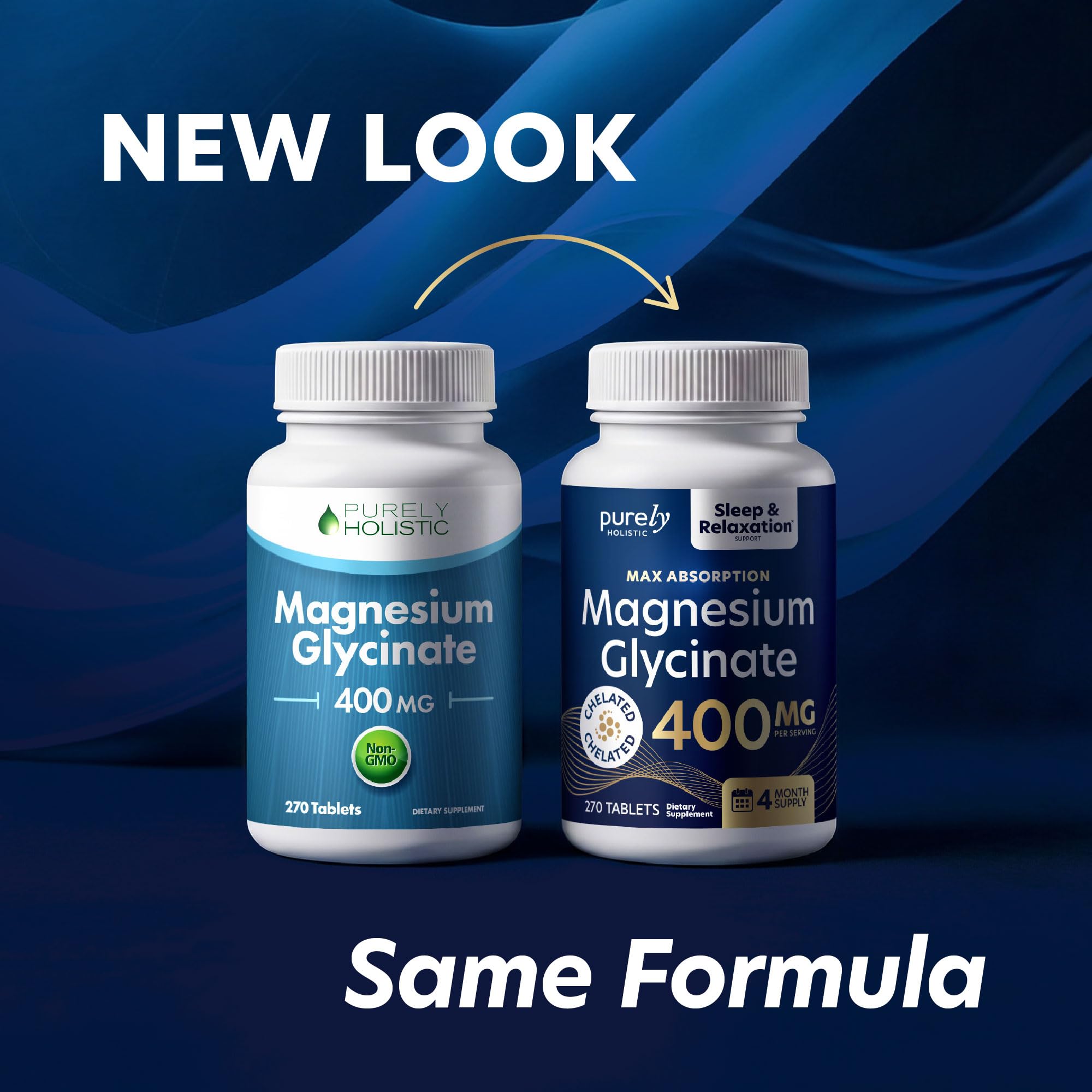 Purely Holistic Magnesium Glycinate 400mg 270 Tablets side view