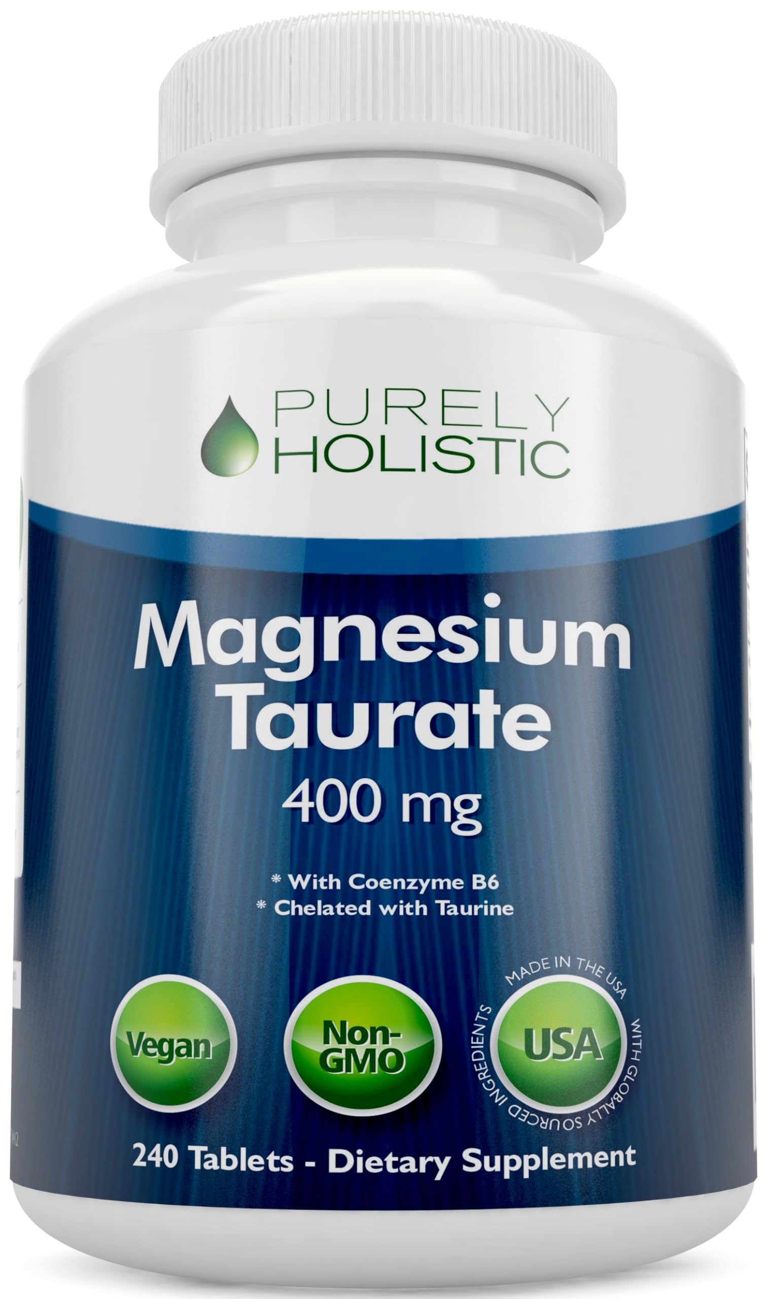 Purely Holistic Magnesium Taurate 400mg 240 Tablets front view