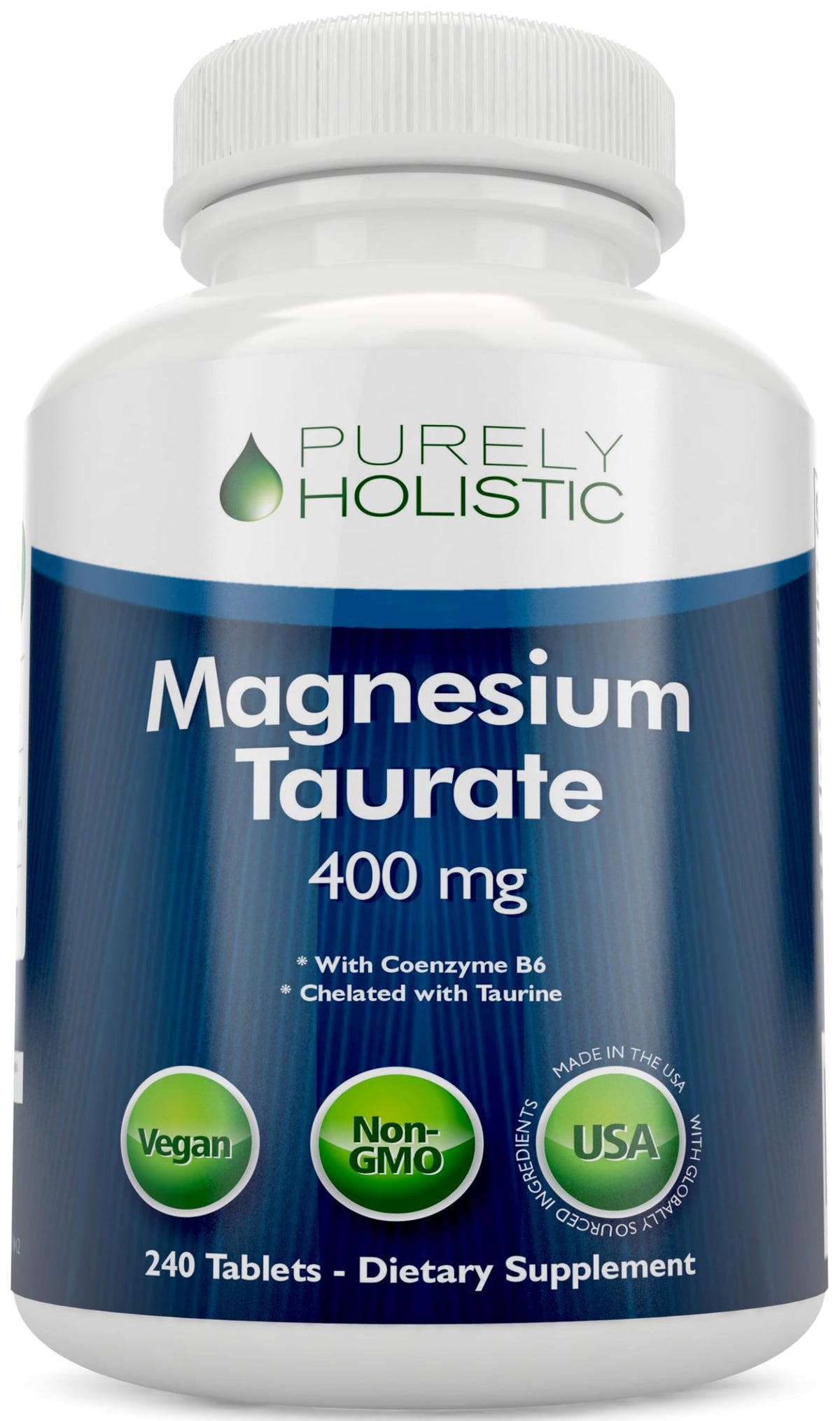 Purely Holistic Magnesium Taurate 400mg 240 Tablets front view