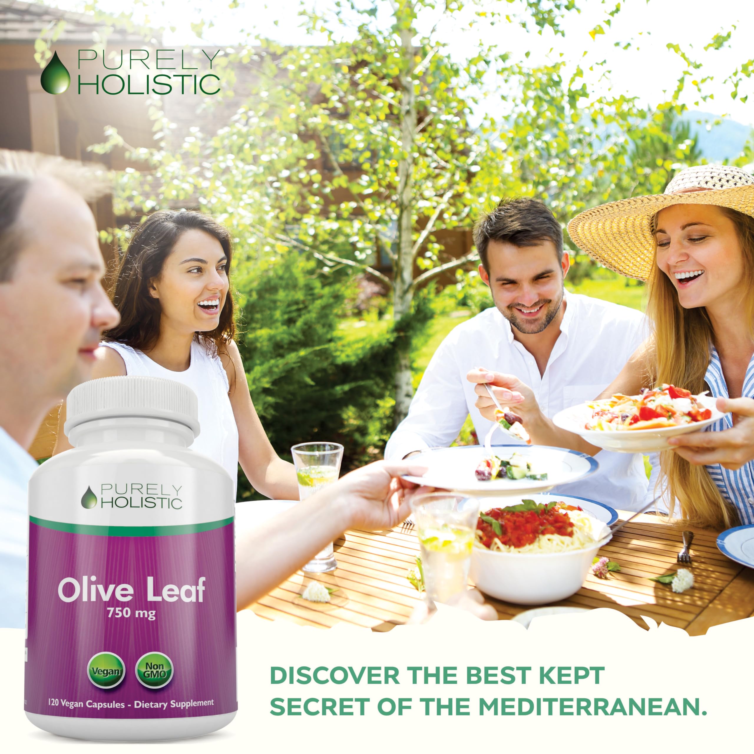 Purely Holistic Olive Leaf Extract Capsules in a kitchen setting