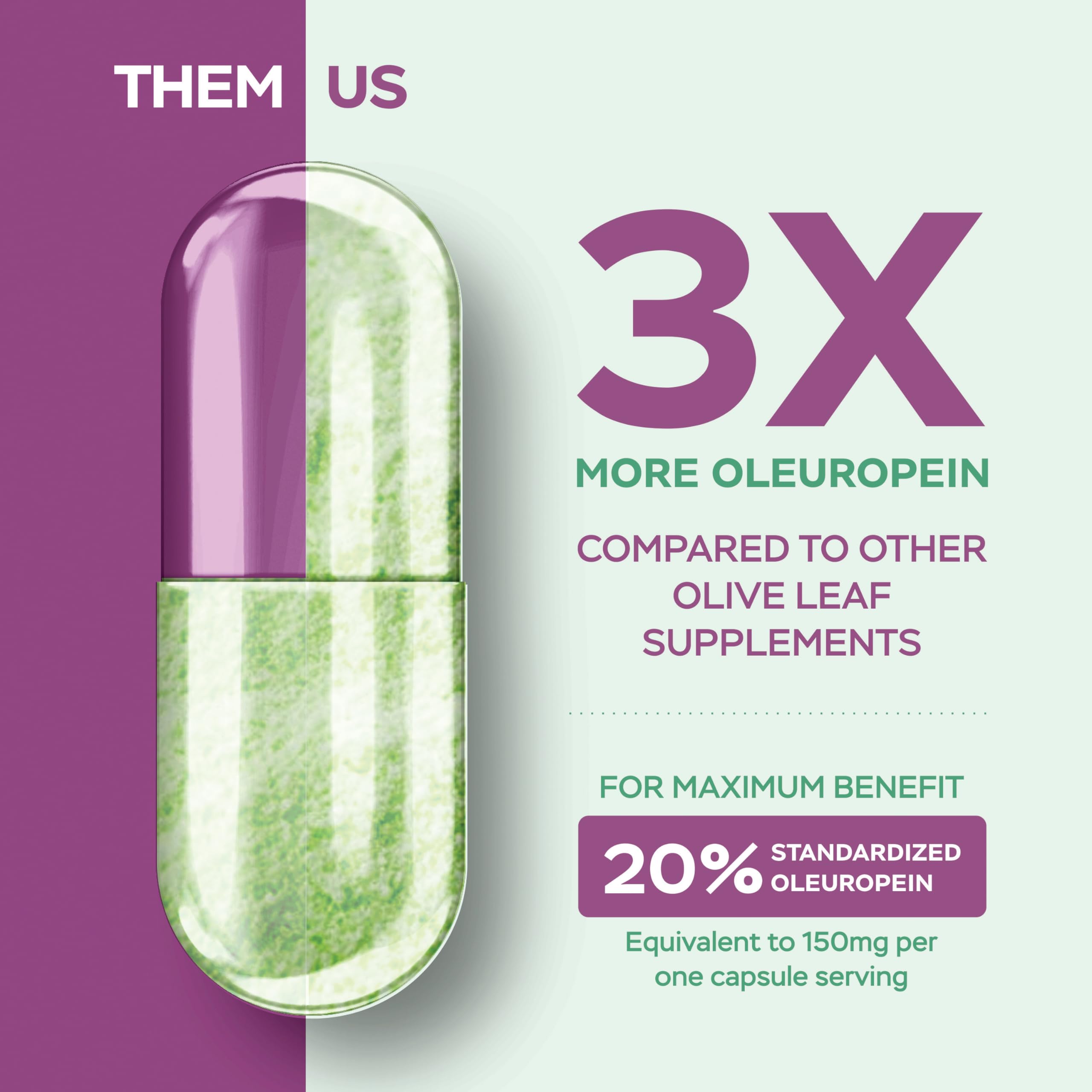 Purely Holistic Olive Leaf Extract Capsules on a wooden table