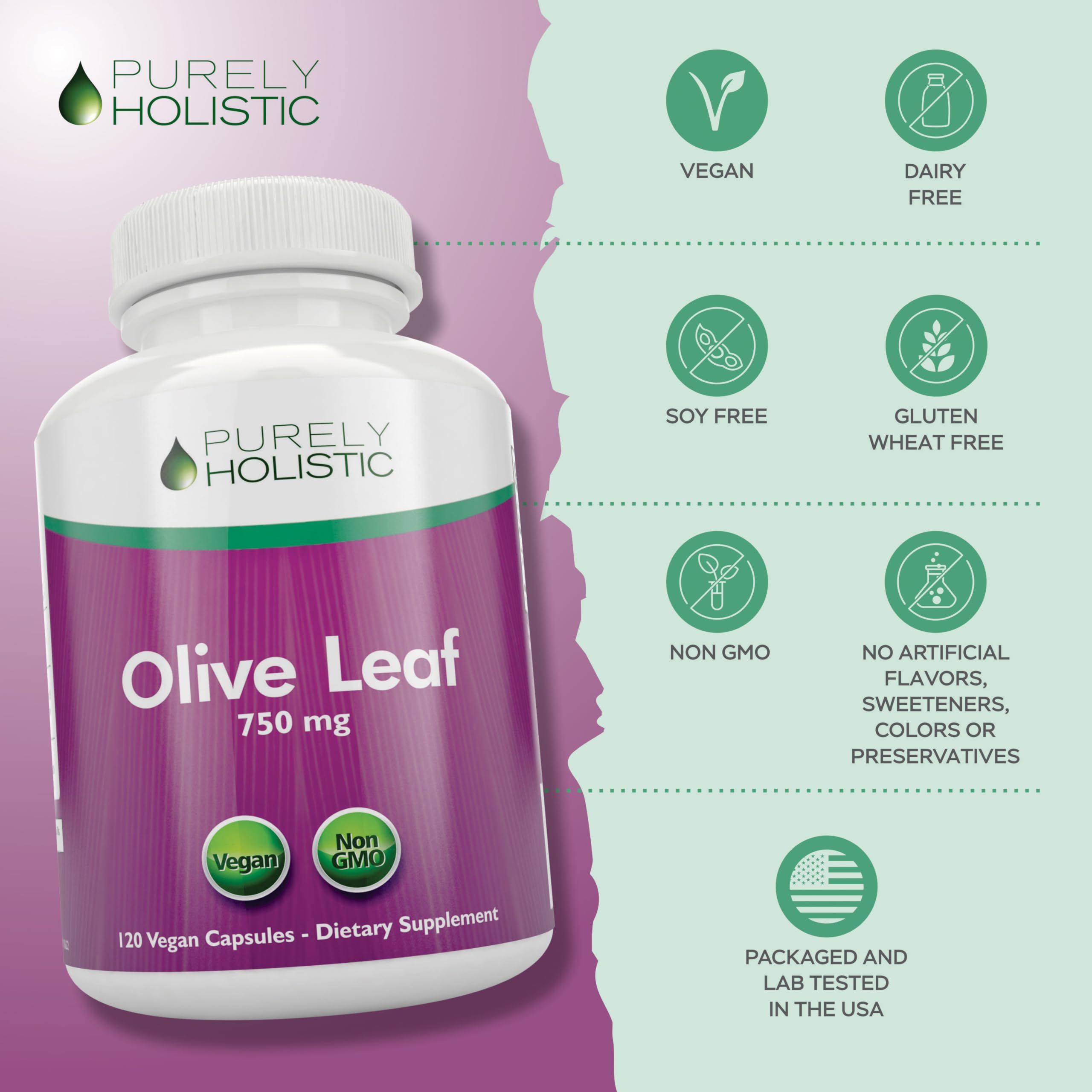 Purely Holistic Olive Leaf Extract Capsules with a measuring spoon