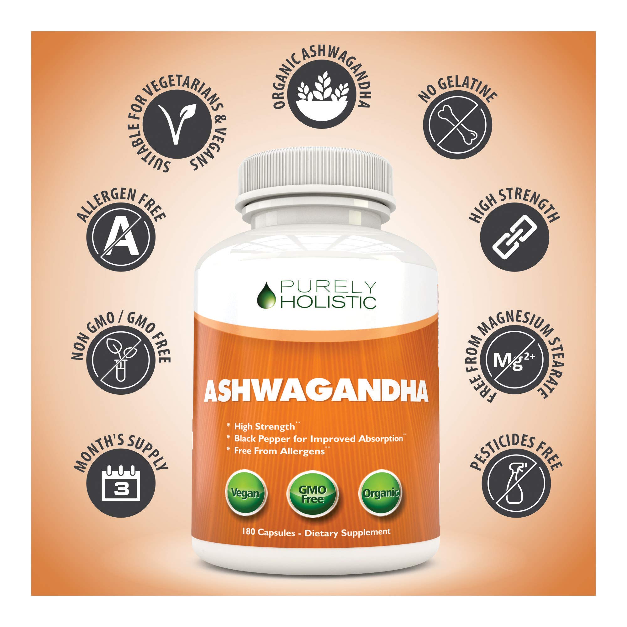 Purely Holistic Organic Ashwagandha 1300mg capsules packaging