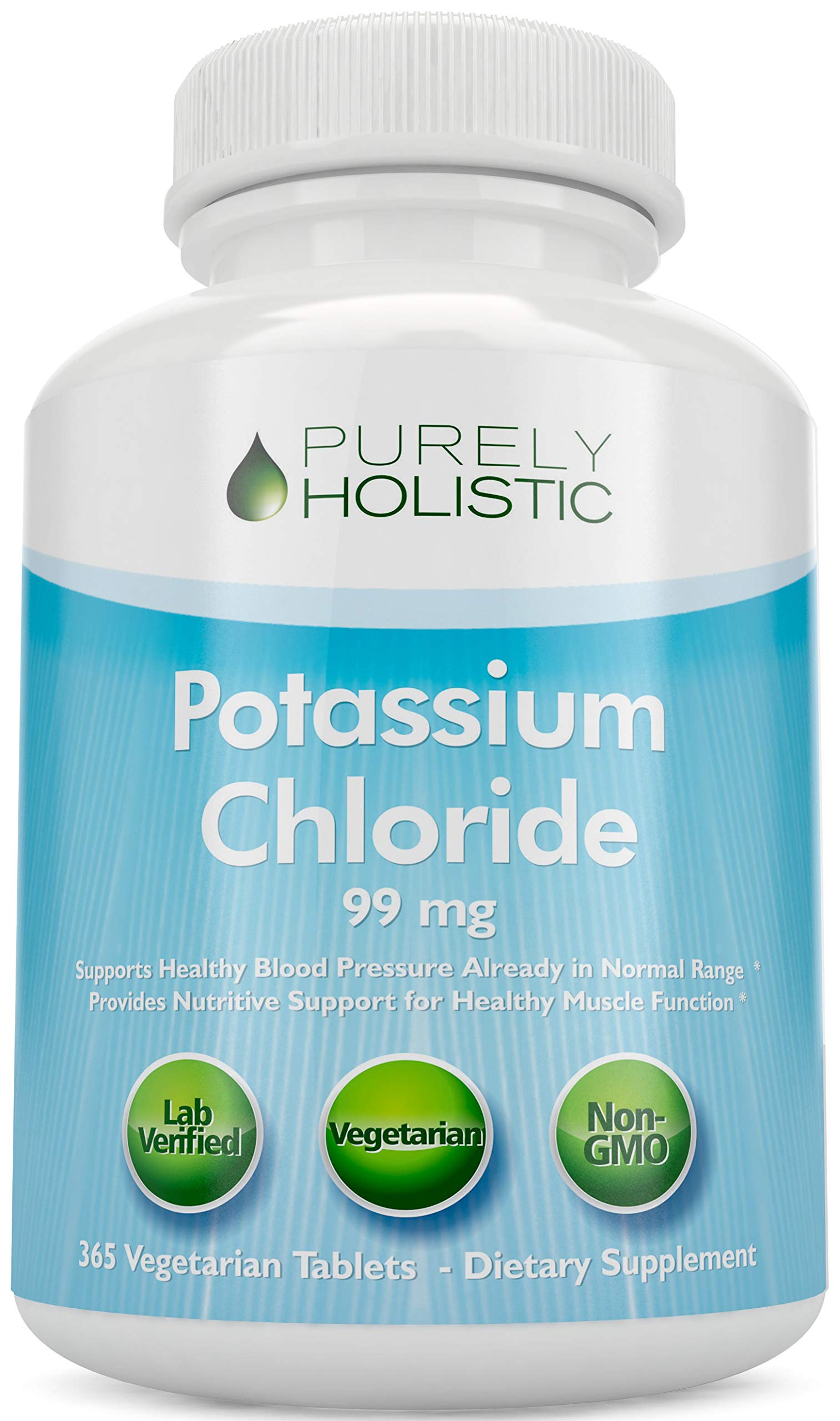 Purely Holistic Potassium Chloride 99mg supplement bottle front view