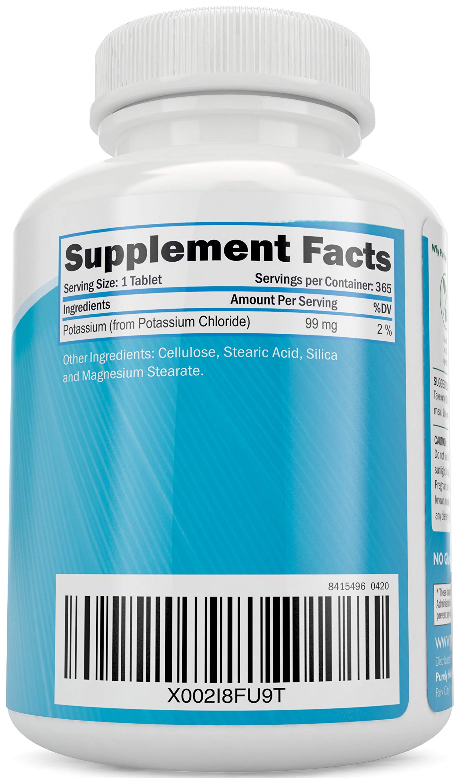 Purely Holistic Potassium Chloride 99mg supplement tablets close-up