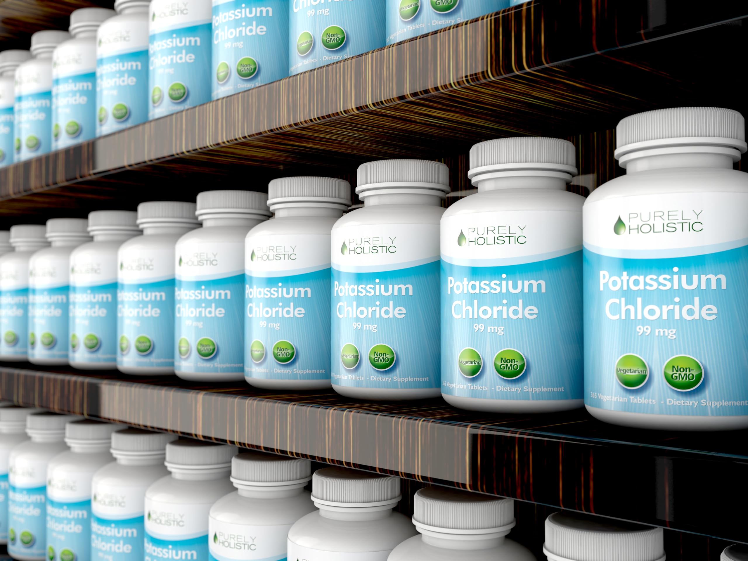 Purely Holistic Potassium Chloride 99mg supplement tablets in hand