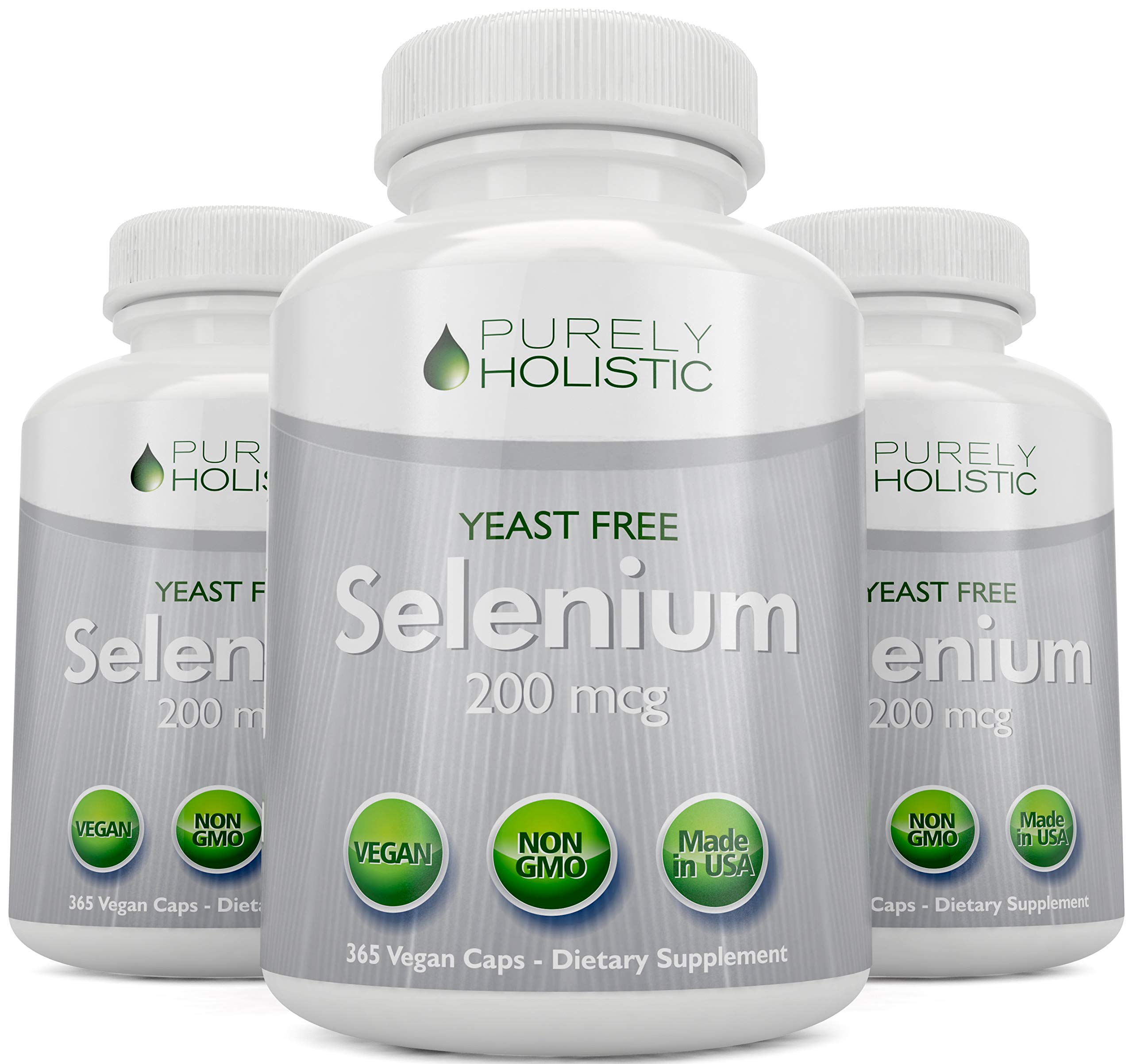 Purely Holistic Selenium 200mcg capsules on wooden surface