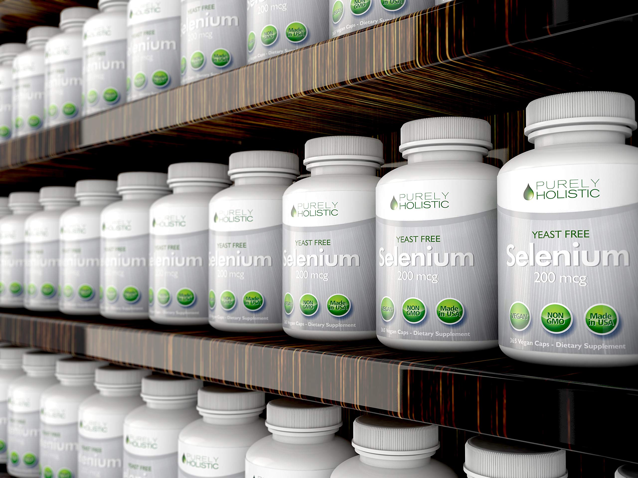 Purely Holistic Selenium 200mcg capsules with measuring spoon