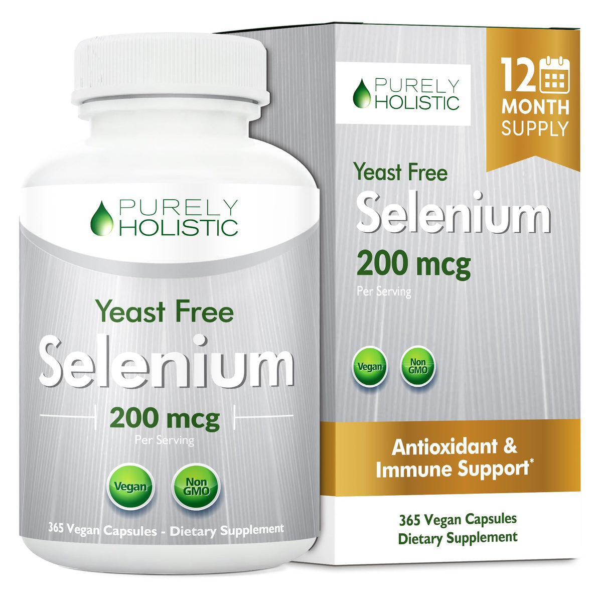Purely Holistic Selenium 200mcg vegan capsules front view