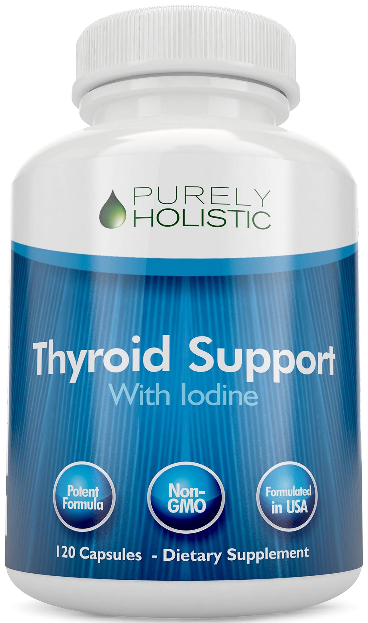 Purely Holistic Thyroid Support Supplement 120 capsules front view