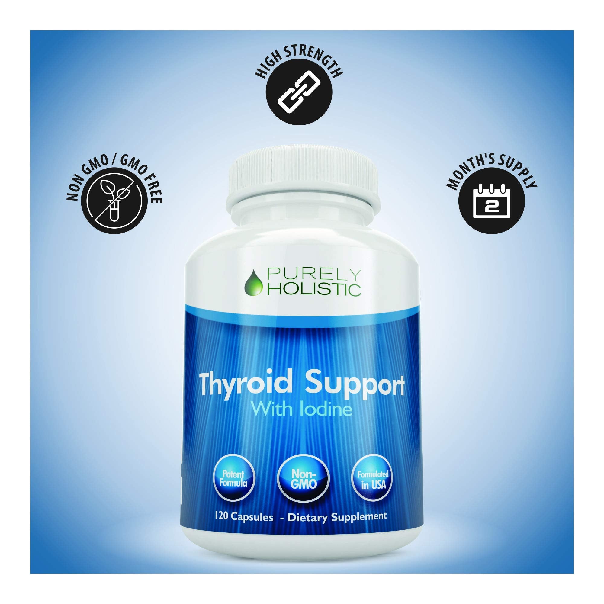 Purely Holistic Thyroid Support Supplement bottle side view