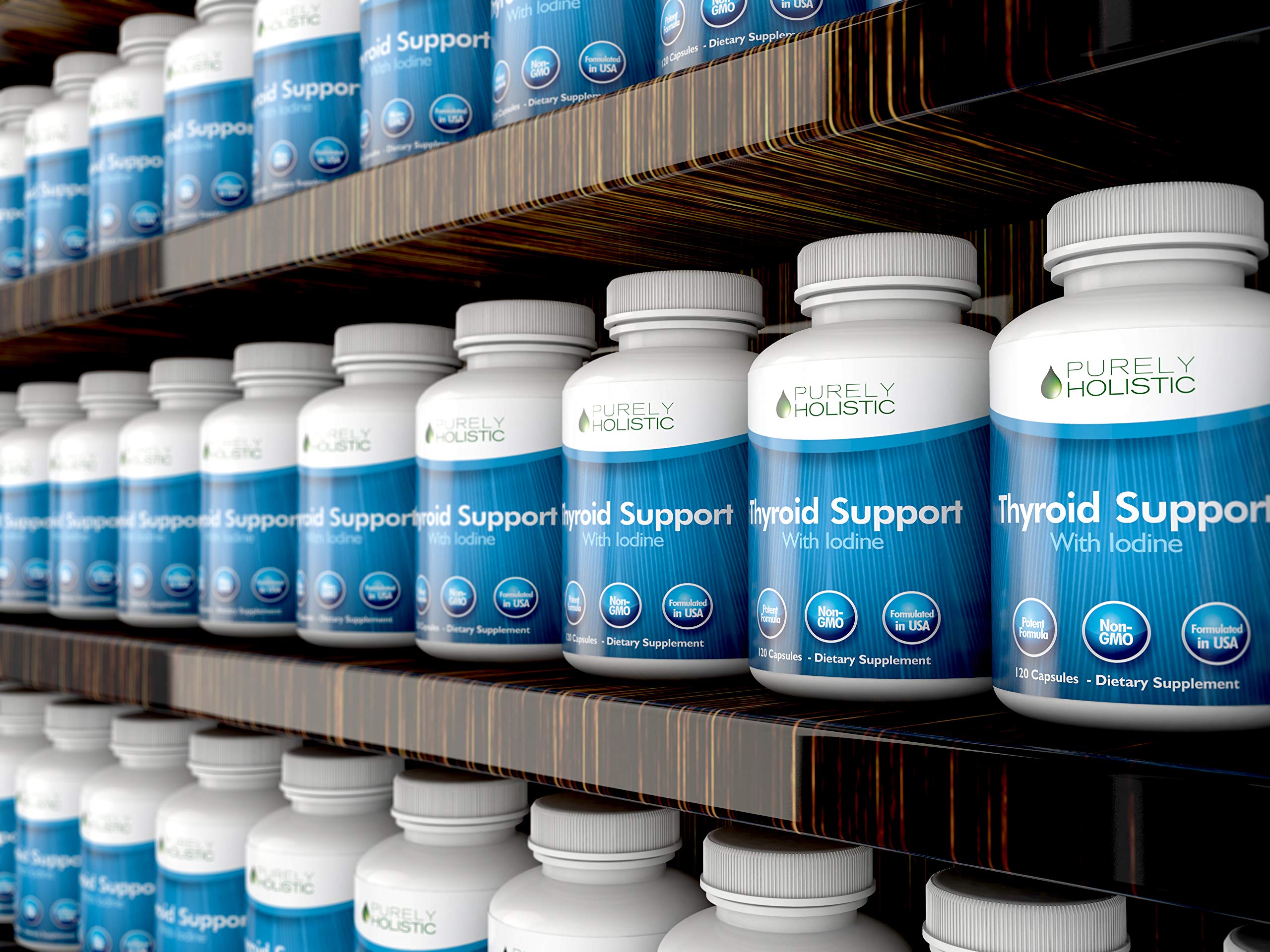 Purely Holistic Thyroid Support Supplement bottle with measuring spoon